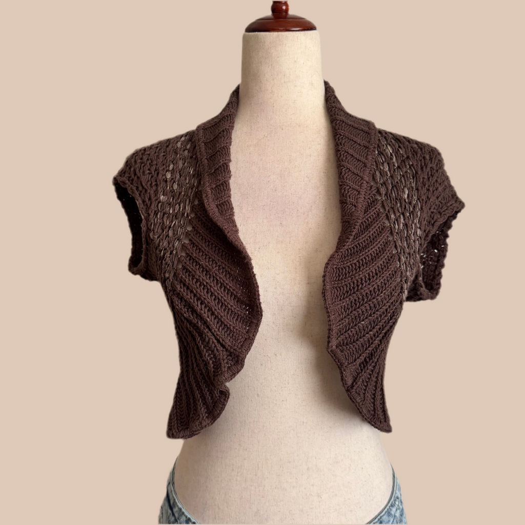 Brown Open Knit Shrug Cardigan Sweater