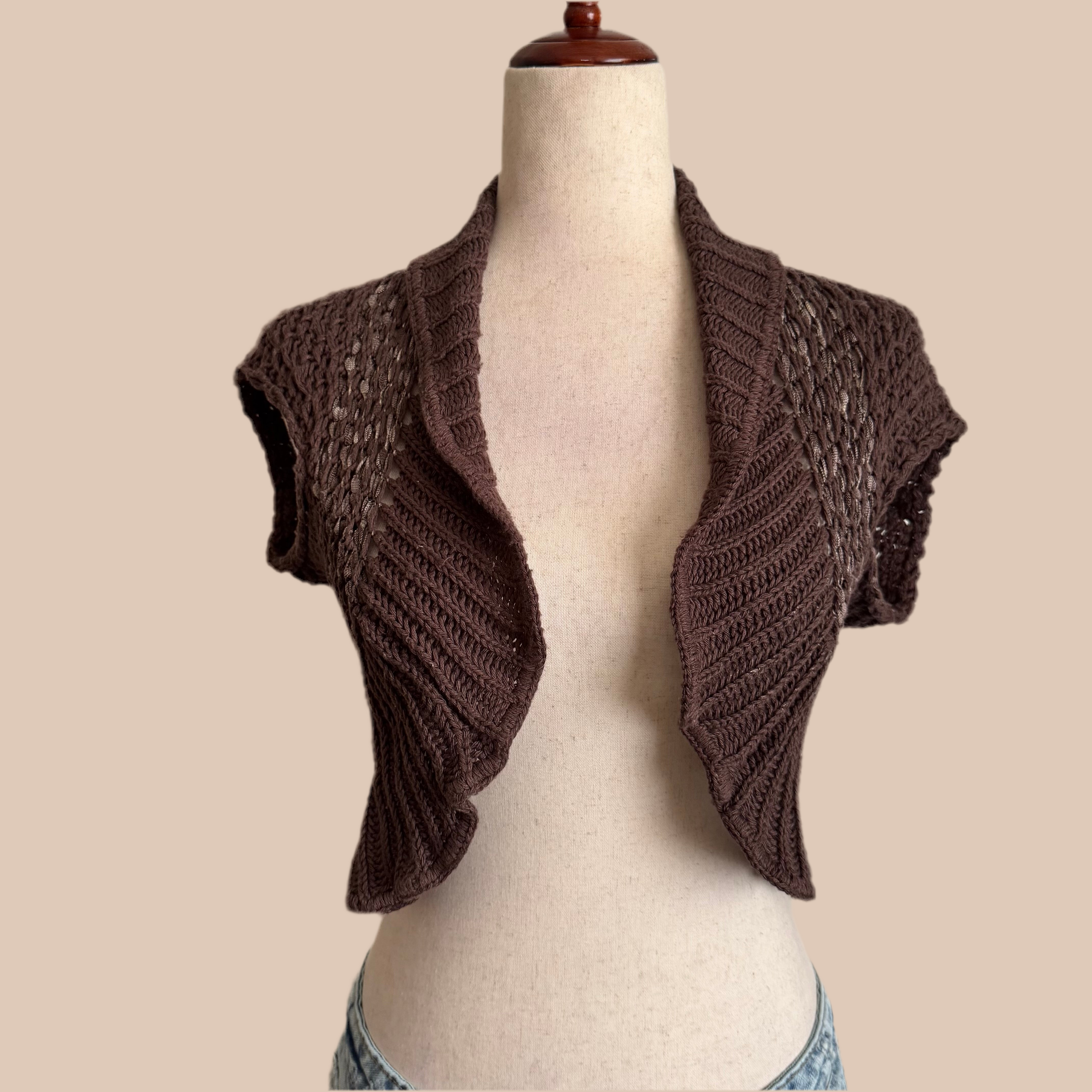 Brown Open Knit Shrug Cardigan Sweater
