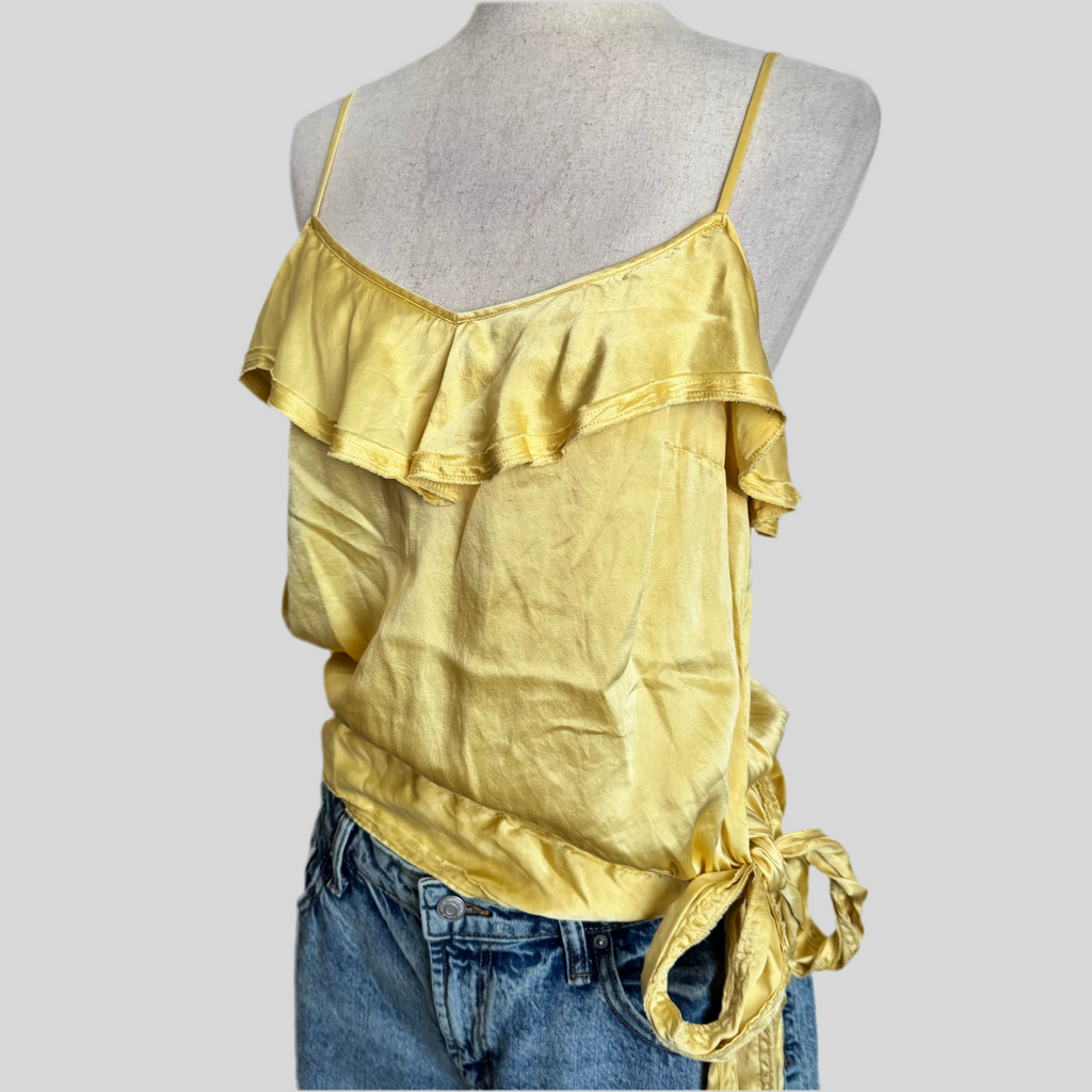 Silk Butter Yellow Ruffle Tank Top