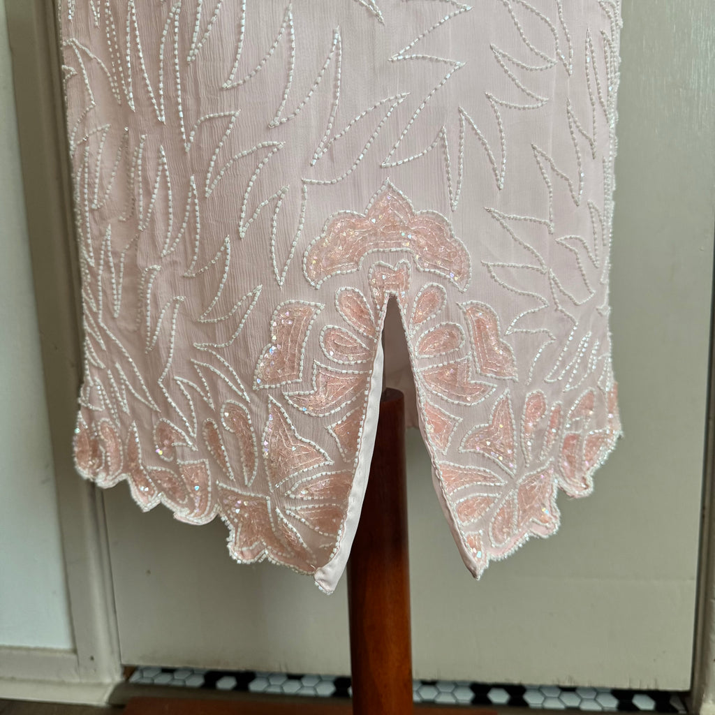 Baby Pink Beaded Midi Pencil Skirt