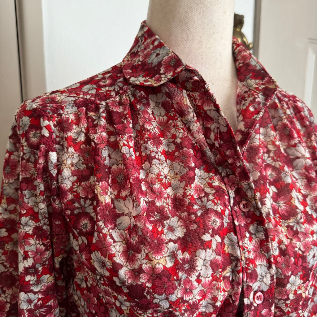 70’s Red Floral Button Up Shirt
