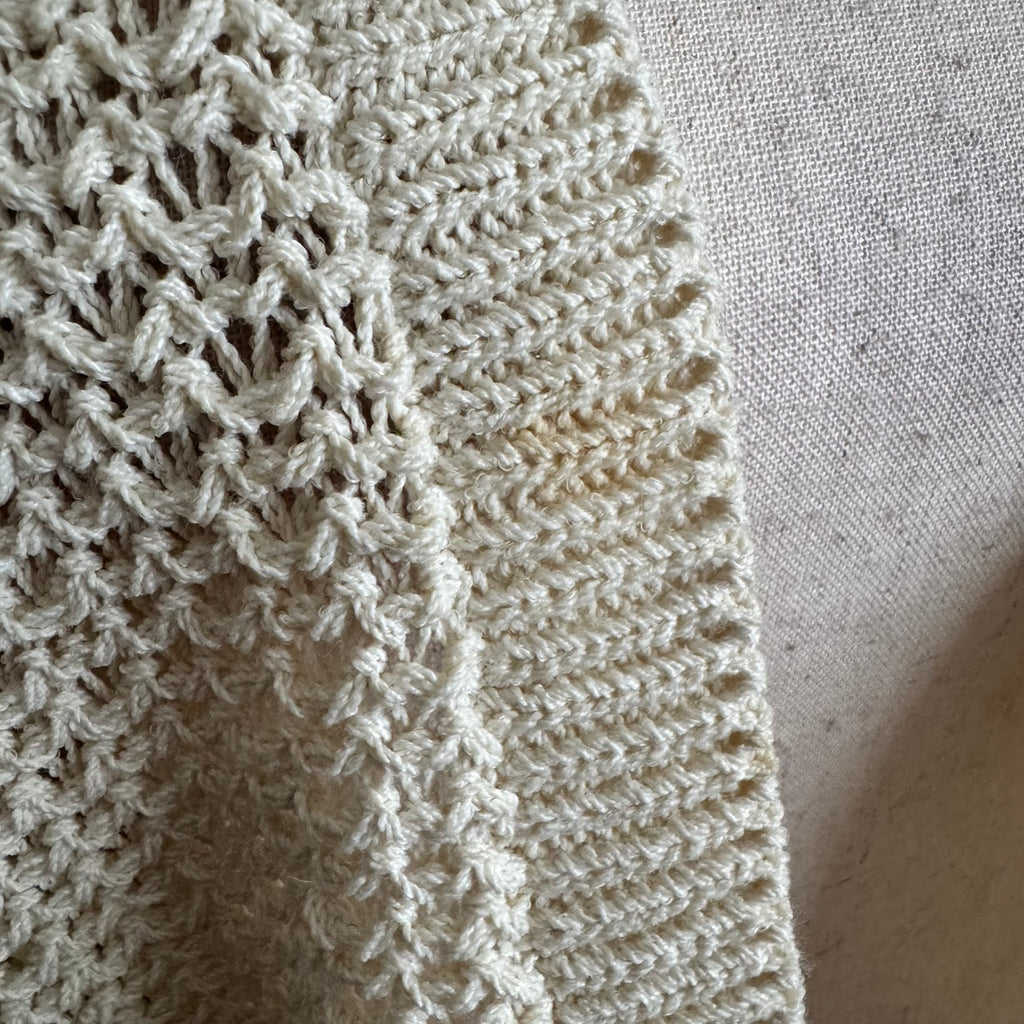 Crochet Knit Tie Waist Cream Slouchy Cardigan