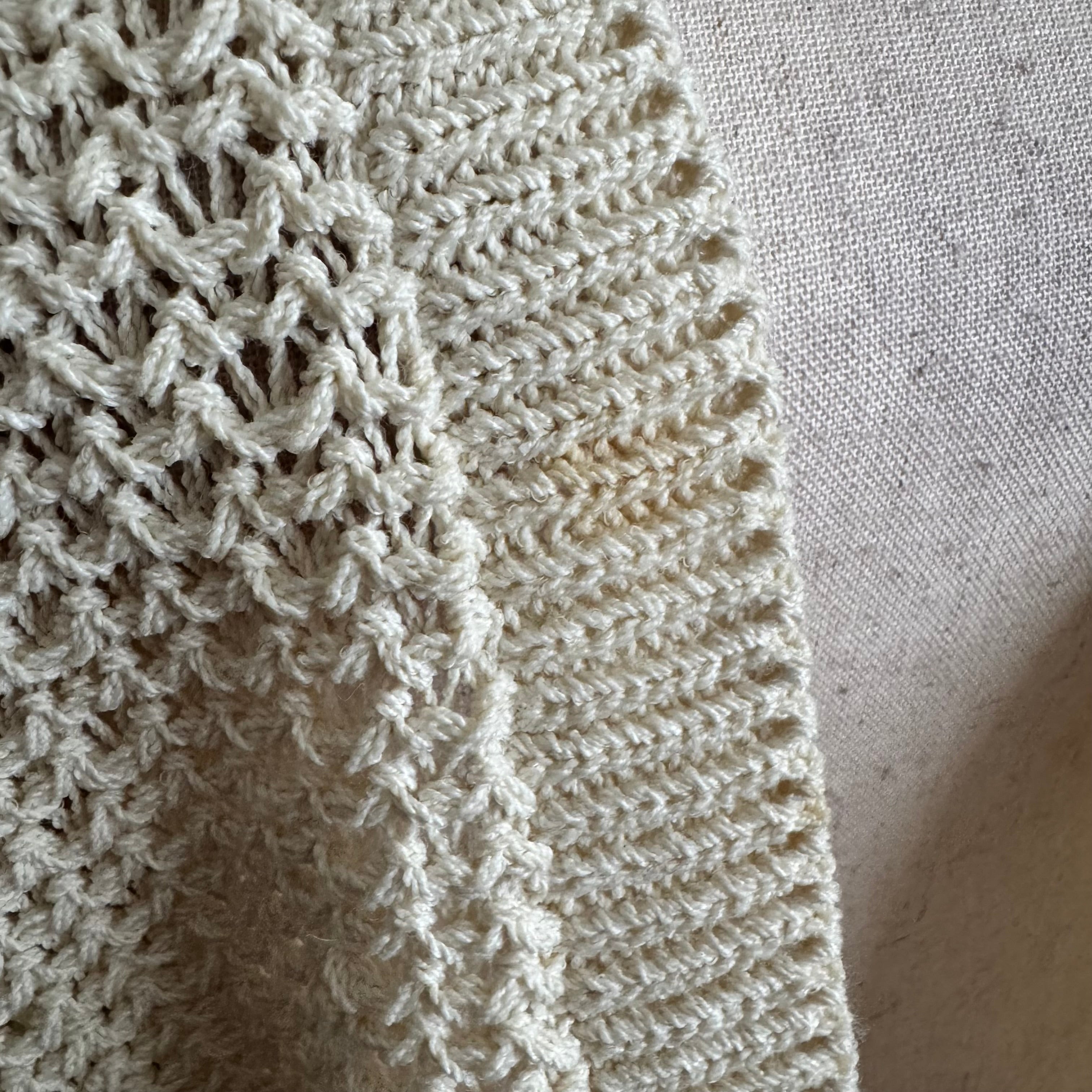 Crochet Knit Tie Waist Cream Slouchy Cardigan