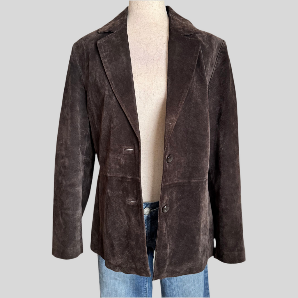 Vintage Chocolate Brown Suede Blazer Jacket