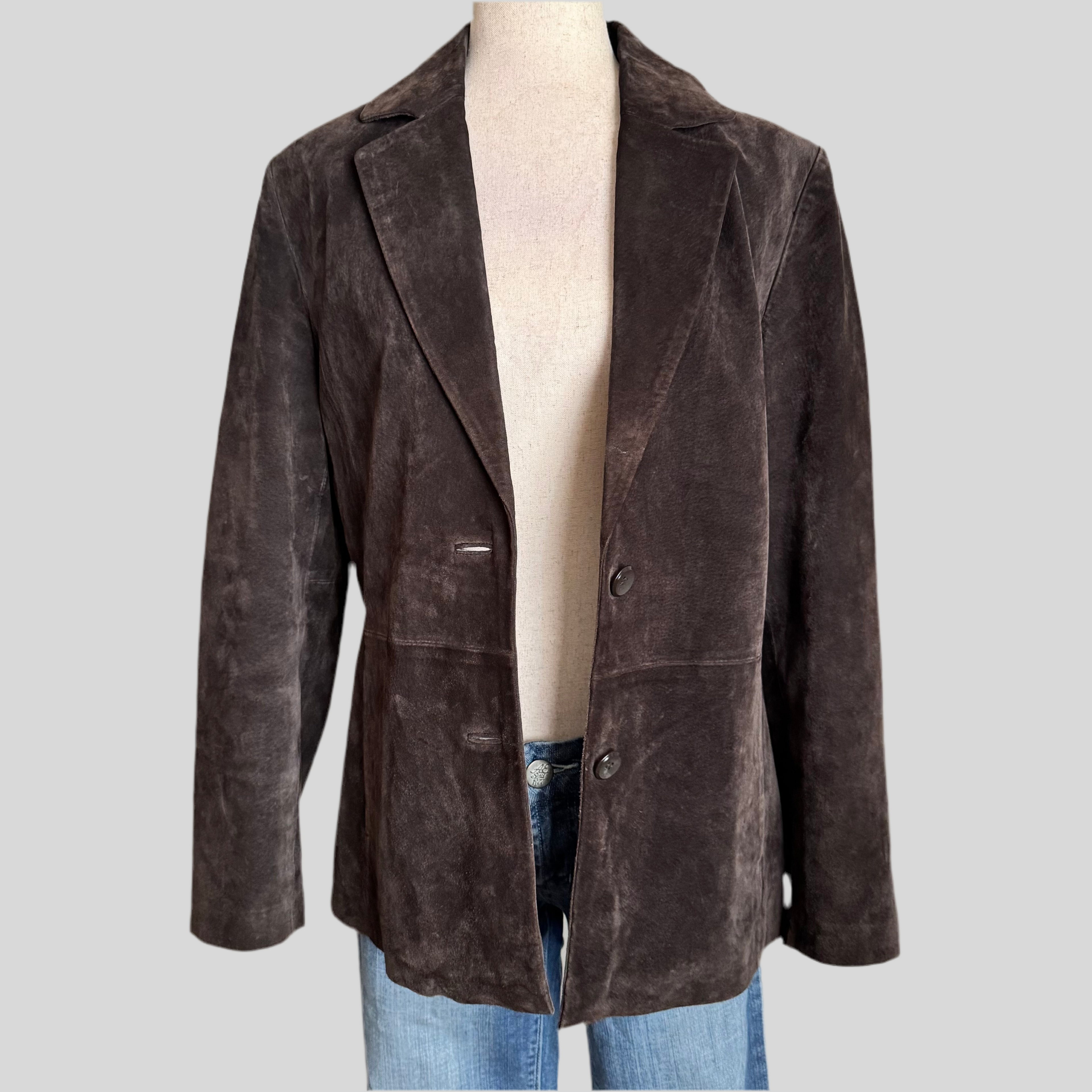 Vintage Chocolate Brown Suede Blazer Jacket