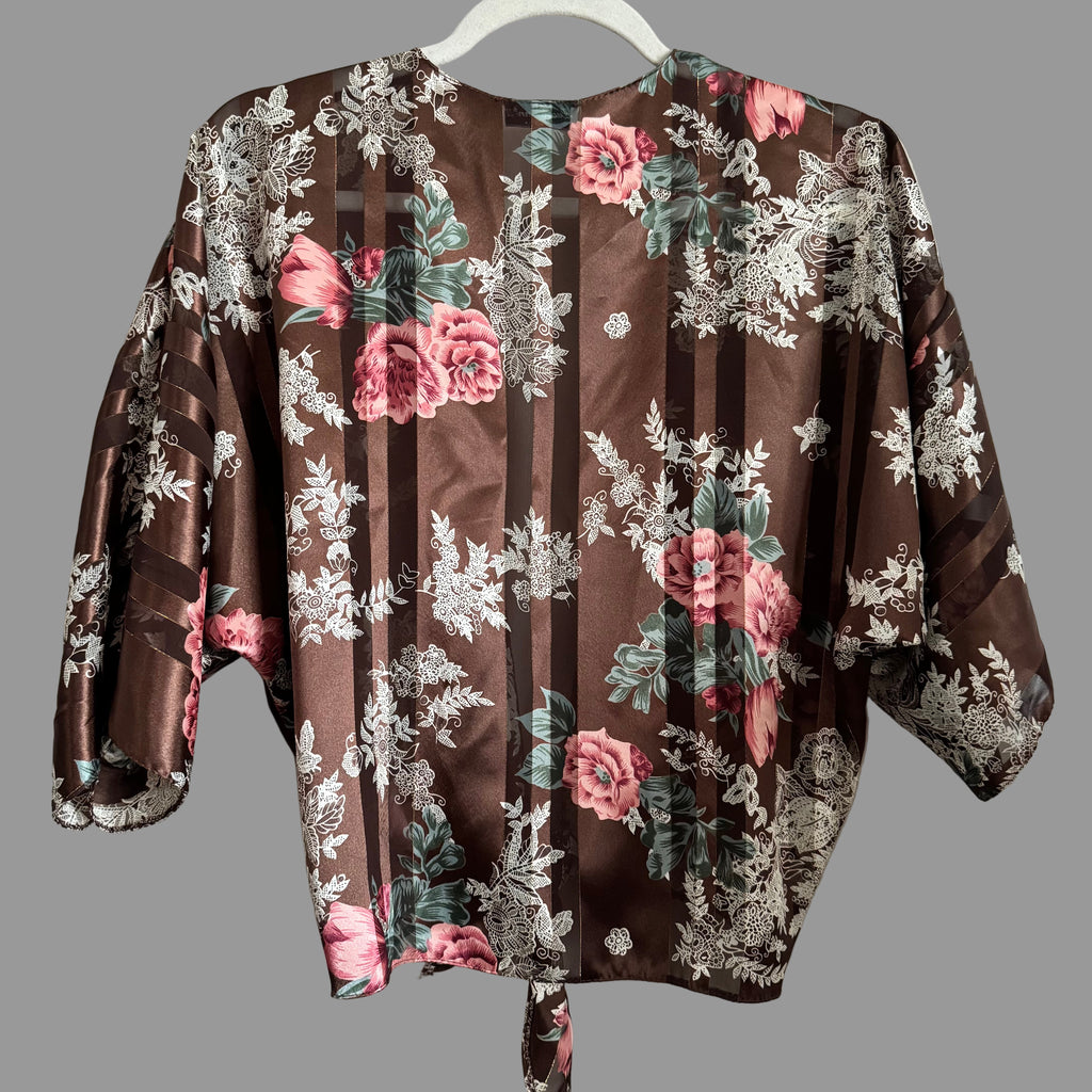 Brown Floral Tie Front Blouse