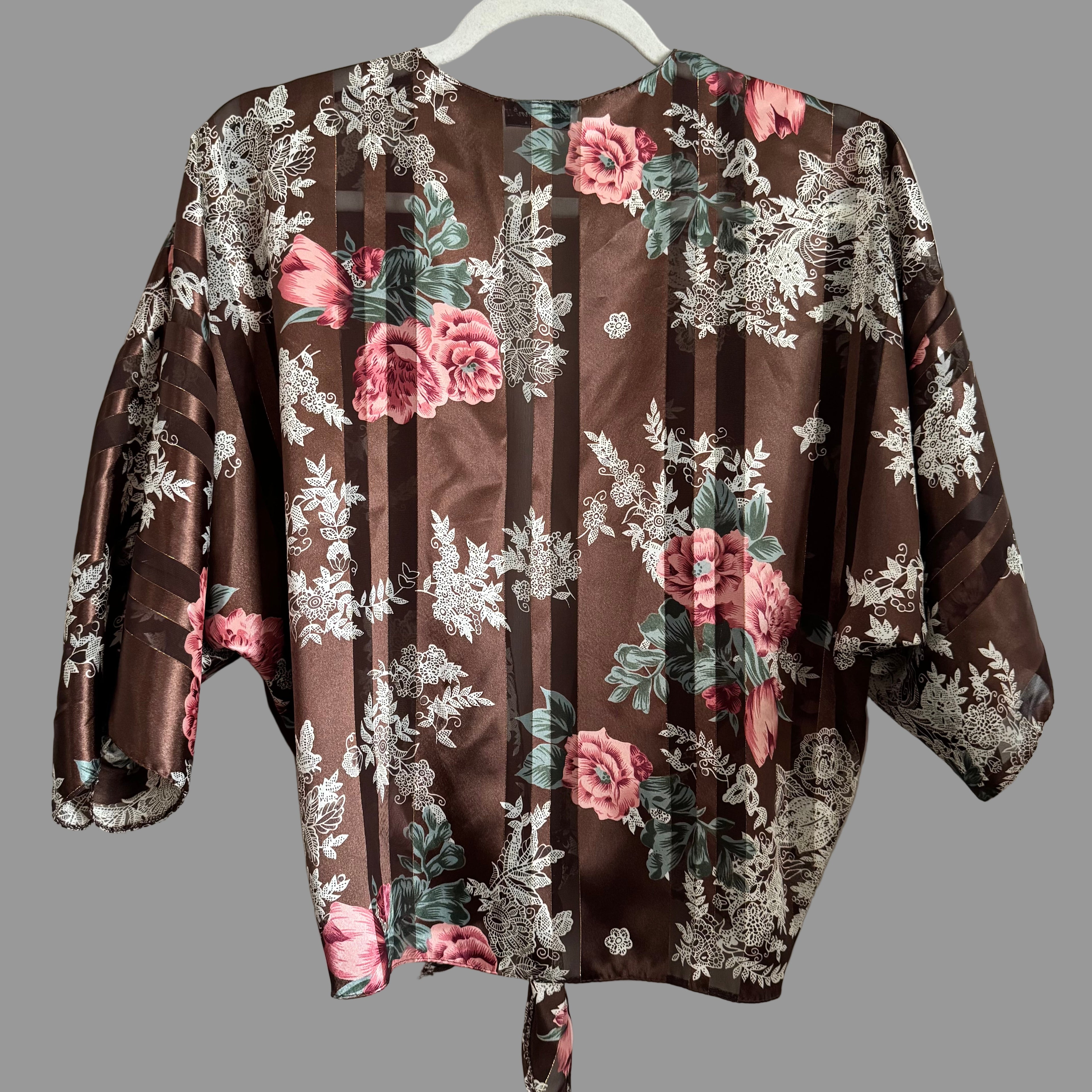Brown Floral Tie Front Blouse