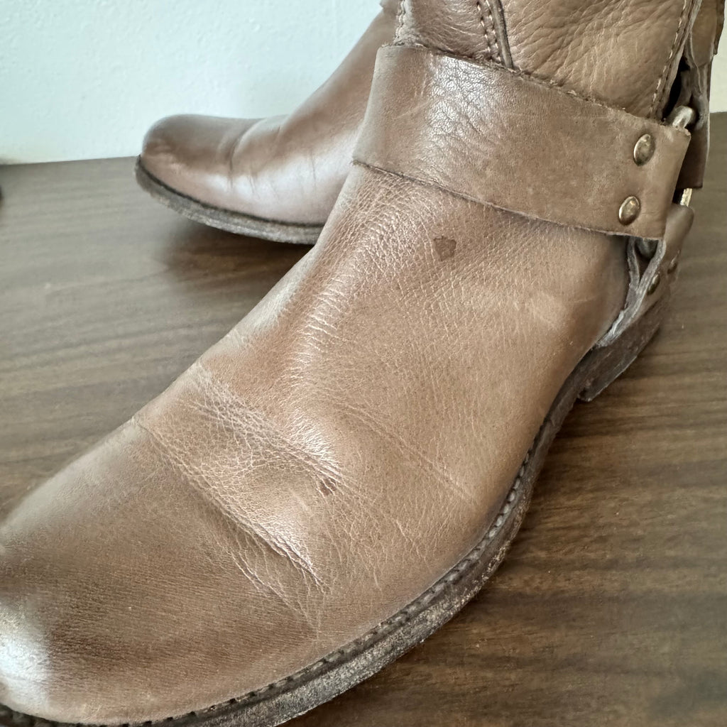 Frye Knee High Harness Taupe Leather Boots