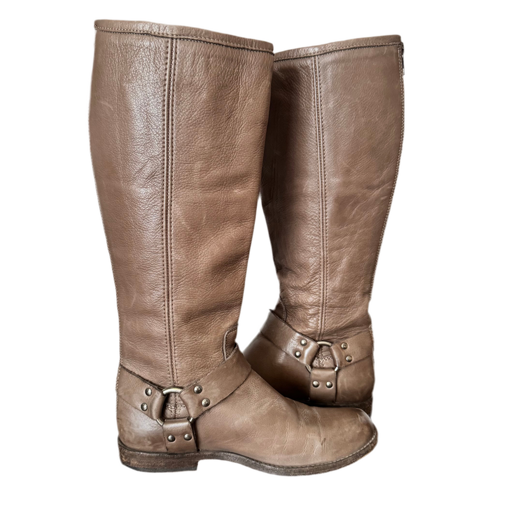 Frye Knee High Harness Taupe Leather Boots