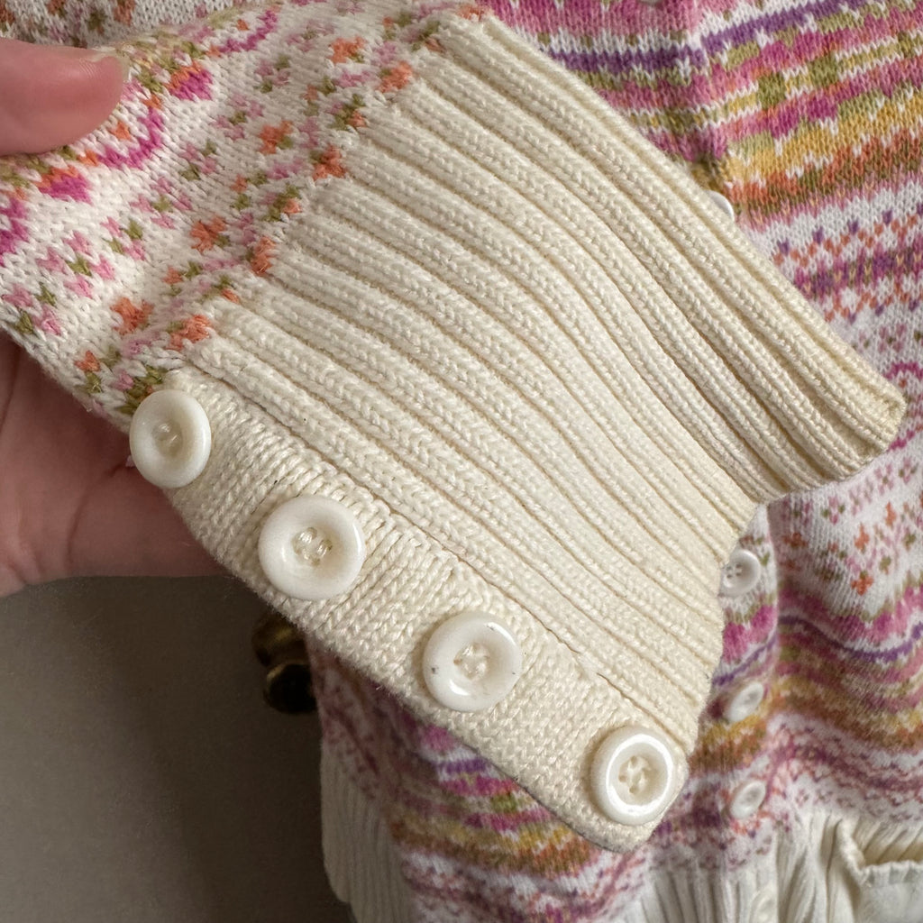 Fair Isle Pink Orange Button Front Cardigan Sweater