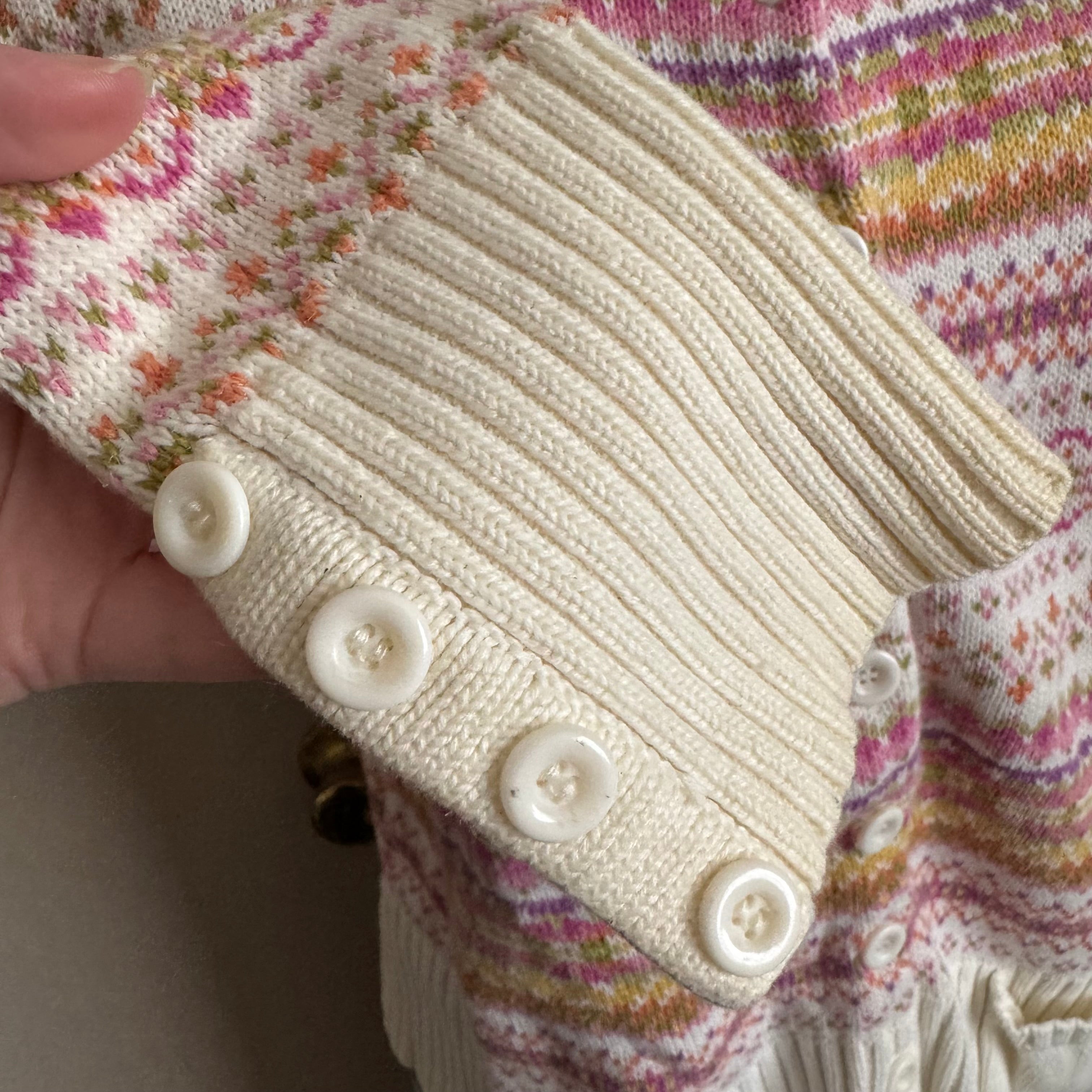 Fair Isle Pink Orange Button Front Cardigan Sweater