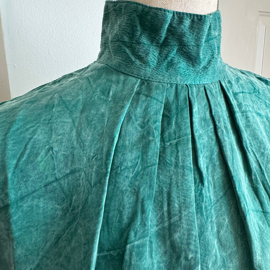Teal Silk Turtleneck Short Sleeve Top