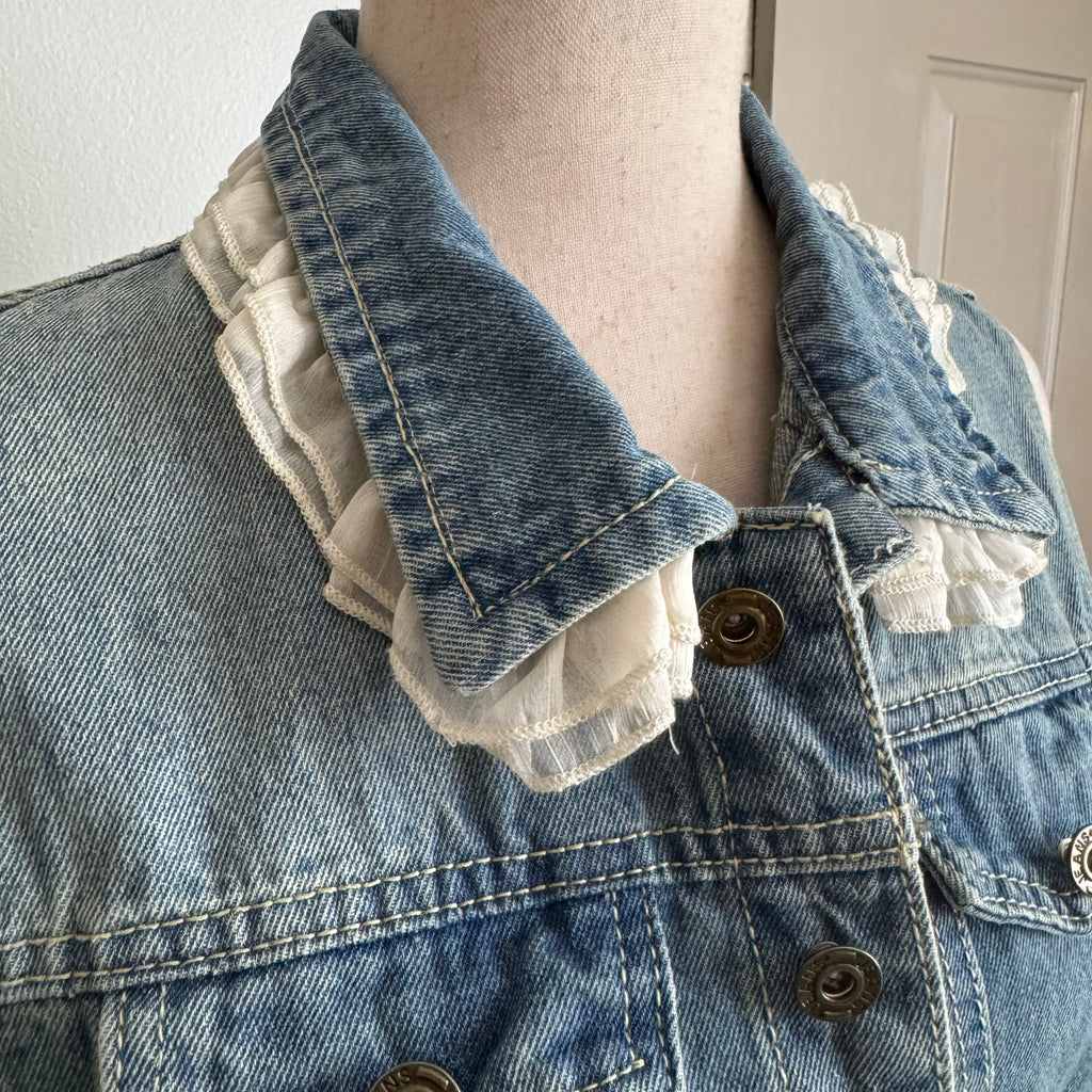 Denim Ruffle Trim Vest Jacket