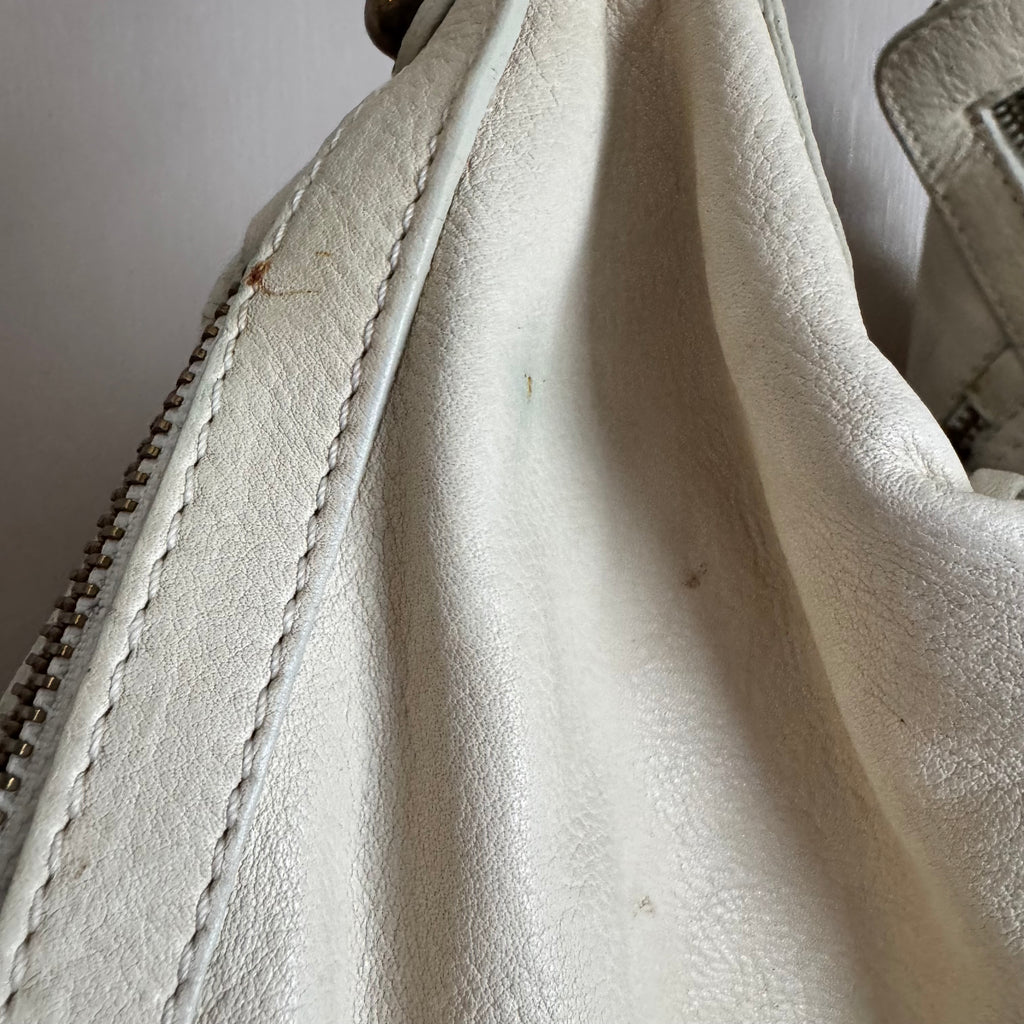 Mania Cream Studded Genuine Italian Leather Hobo Shoulder Bag