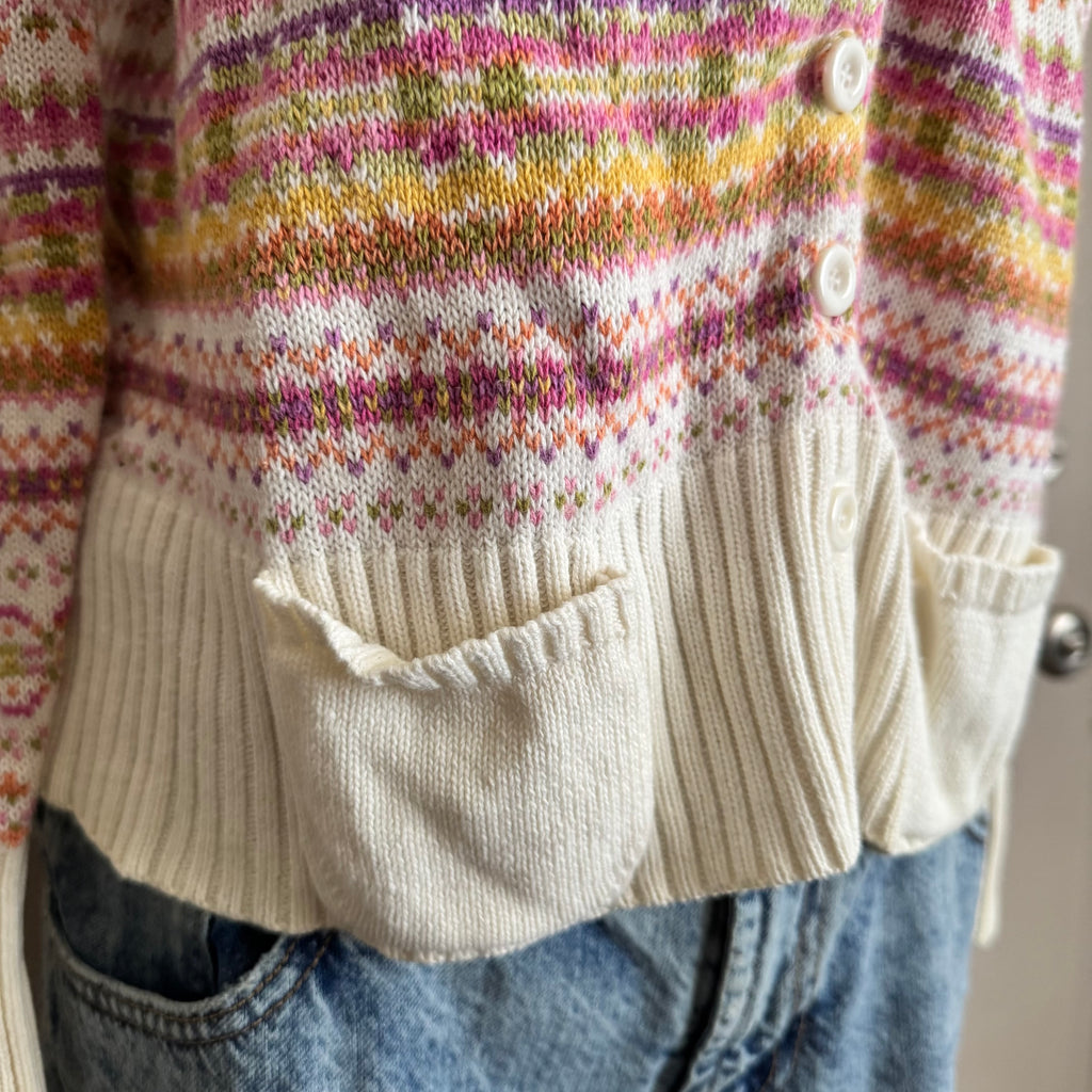 Fair Isle Pink Orange Button Front Cardigan Sweater