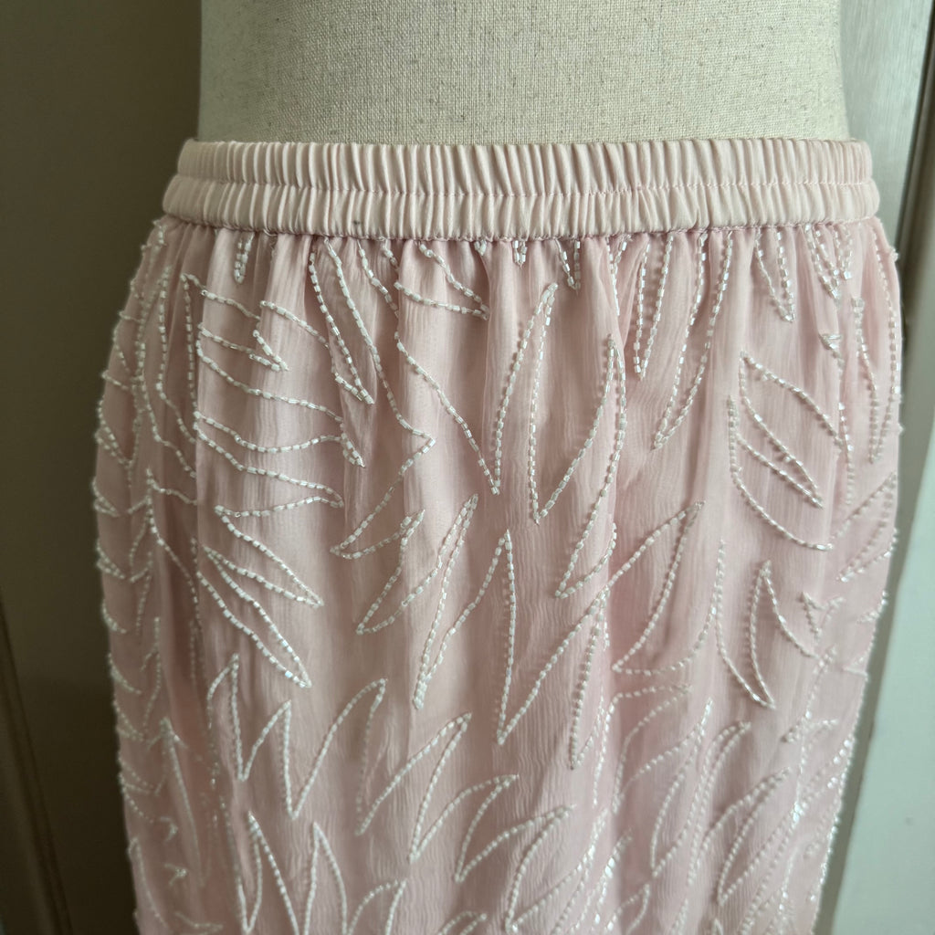 Baby Pink Beaded Midi Pencil Skirt