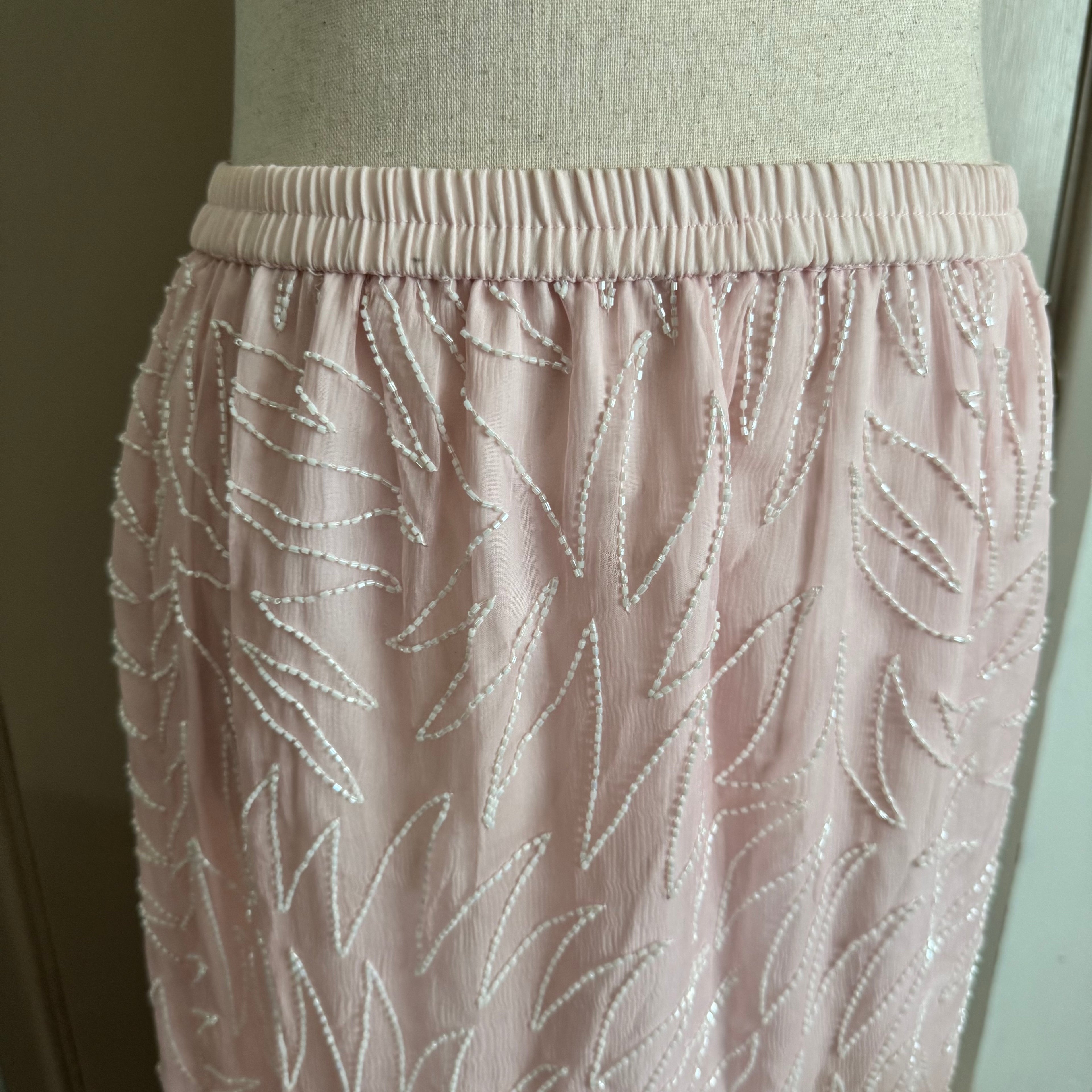 Baby Pink Beaded Midi Pencil Skirt