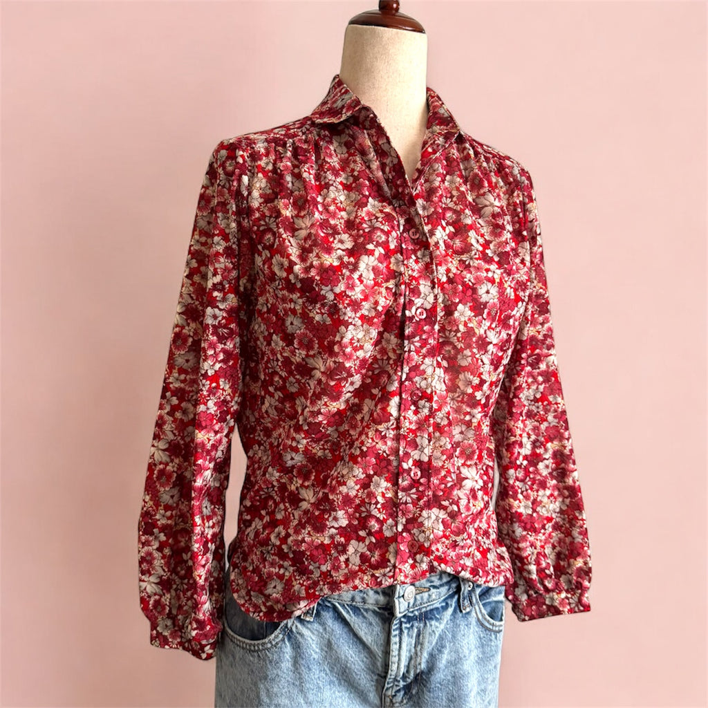 70’s Red Floral Button Up Shirt