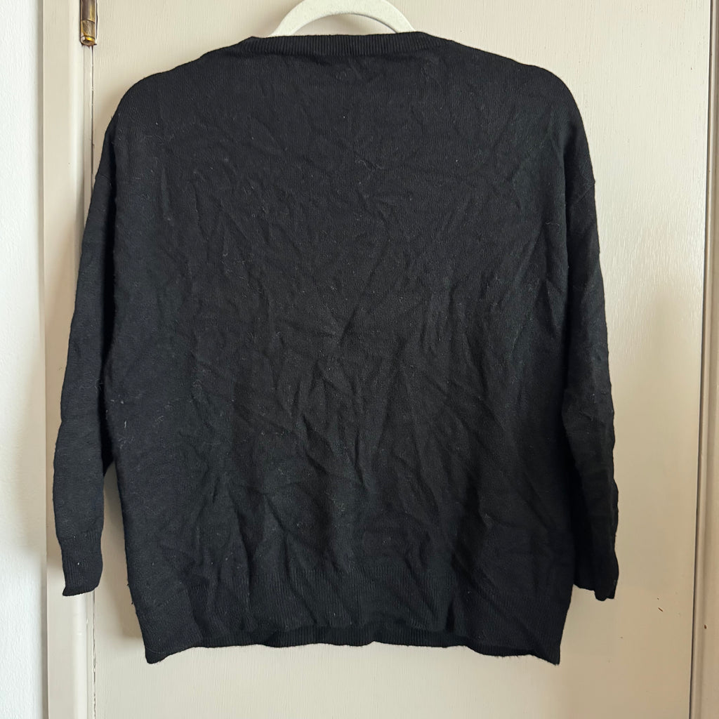 Black Wool Felt Flower Sweater