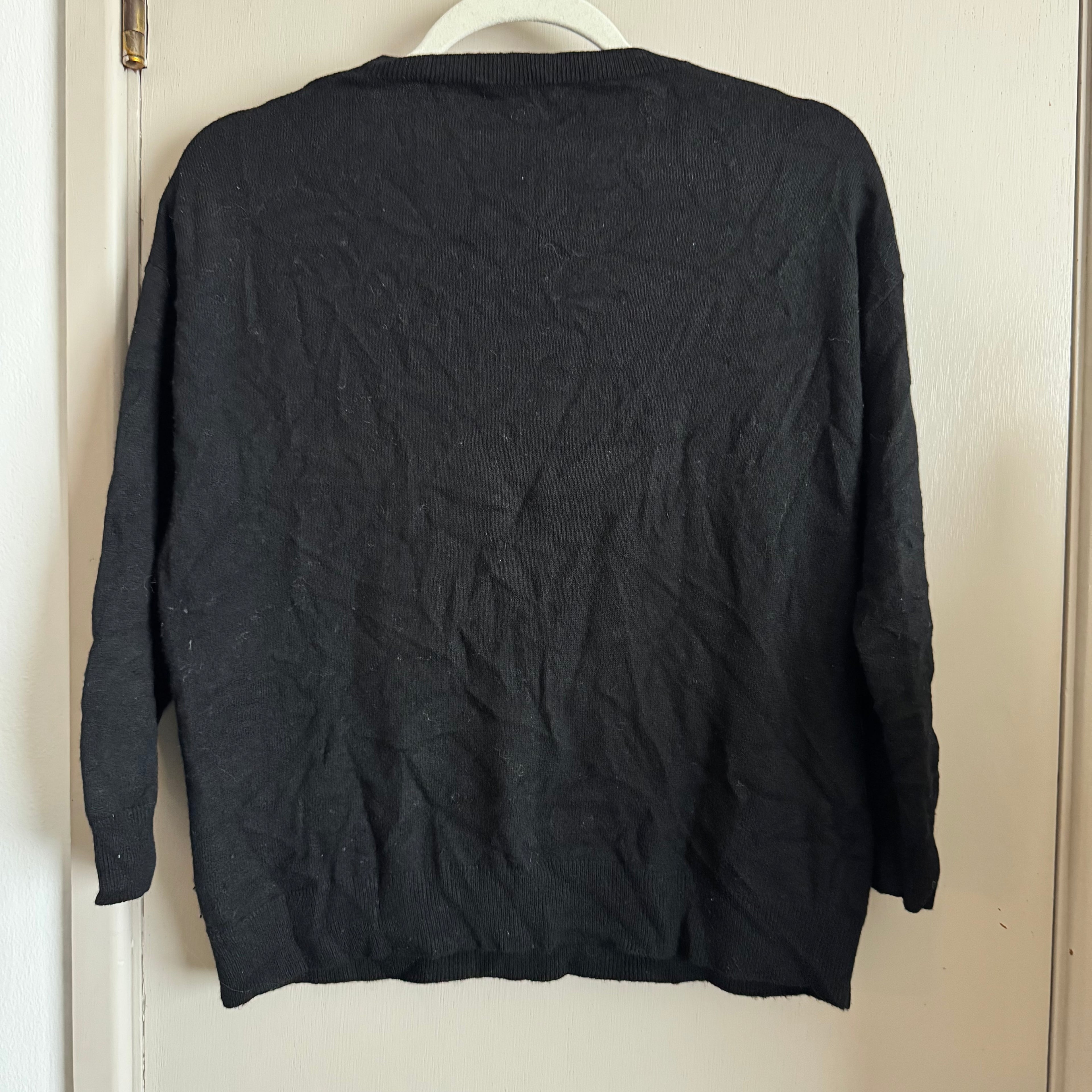 Black Wool Felt Flower Sweater