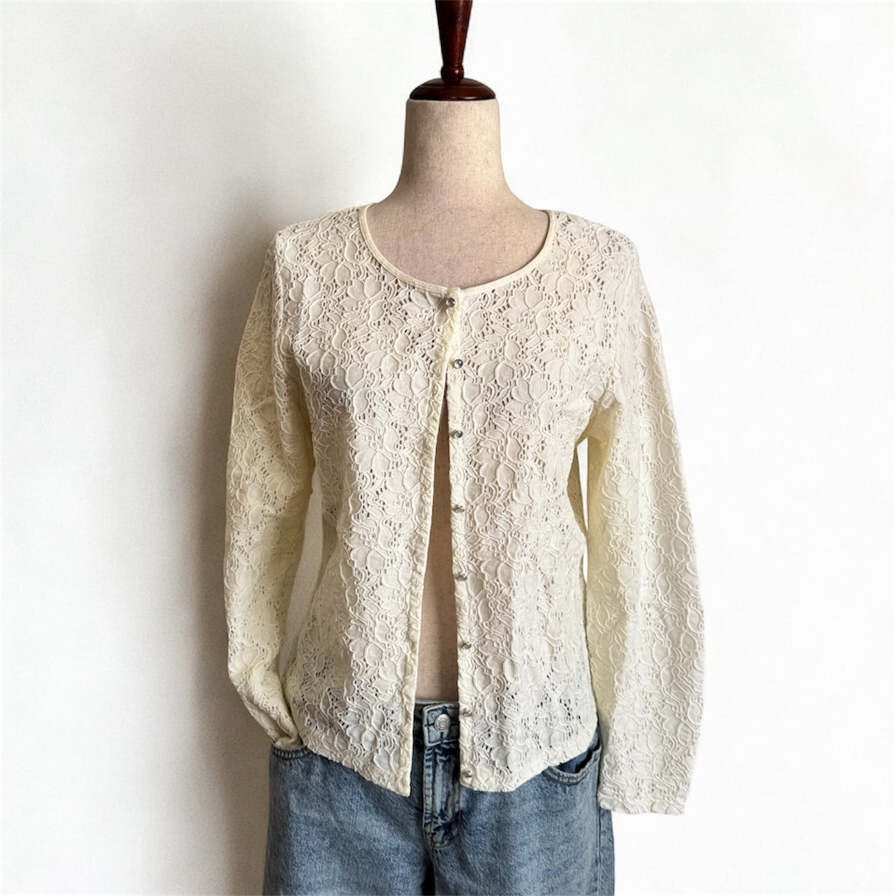 Cream Eyelet Lace Button Up Cardigan