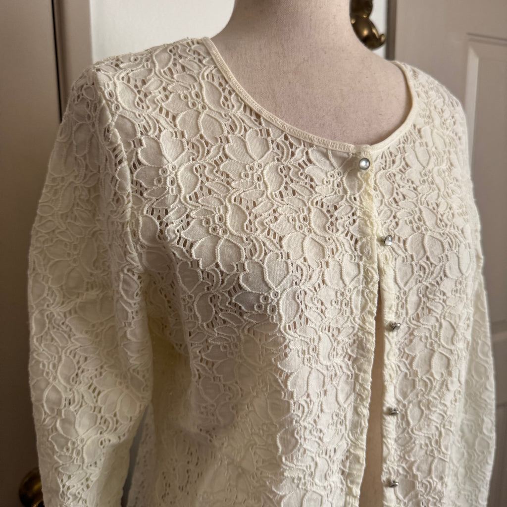 Cream Eyelet Lace Button Up Cardigan