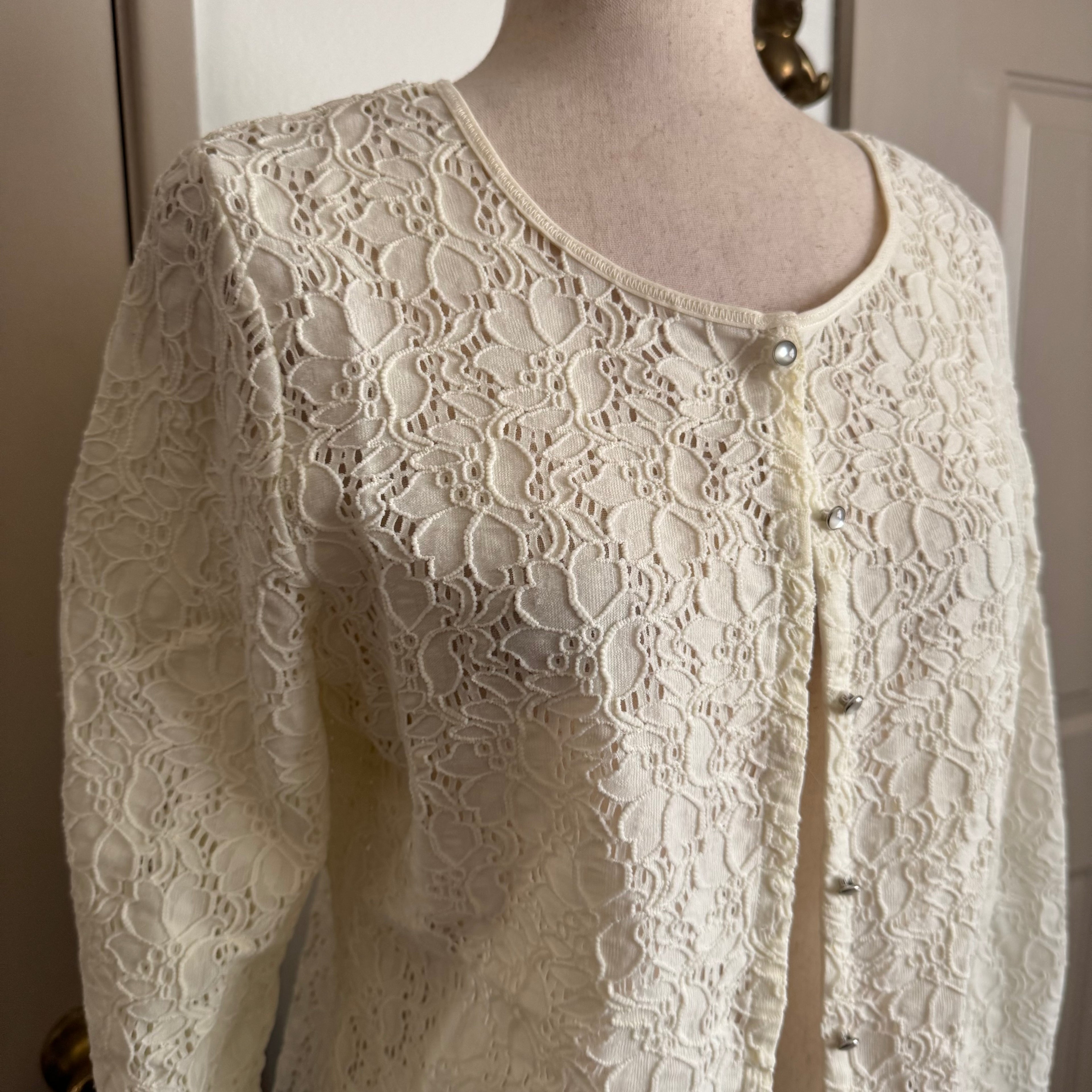 Cream Eyelet Lace Button Up Cardigan