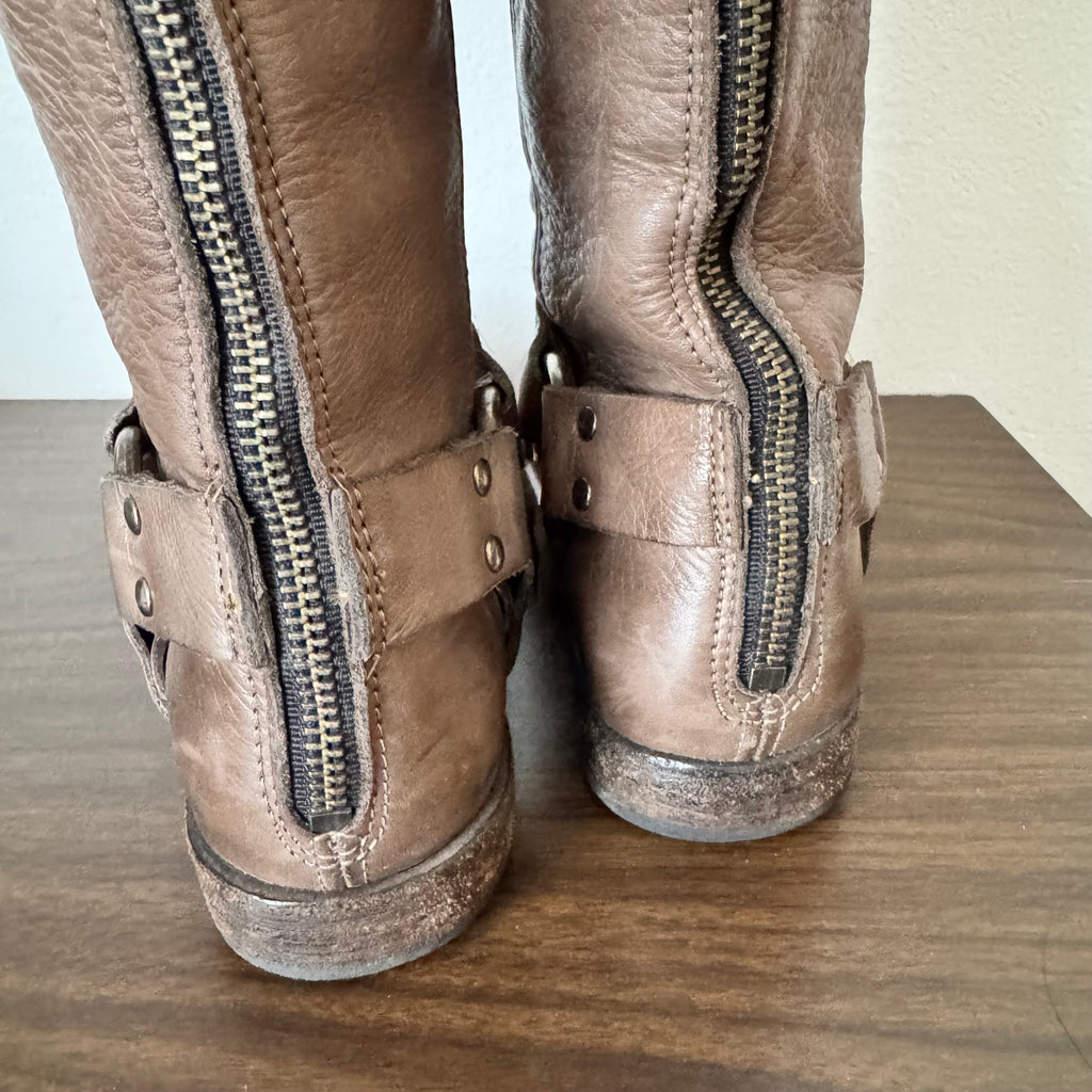 Frye Knee High Harness Taupe Leather Boots