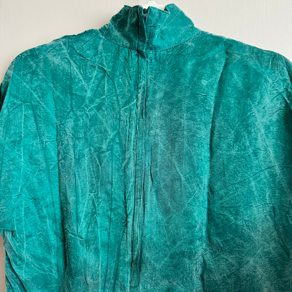 Teal Silk Turtleneck Short Sleeve Top
