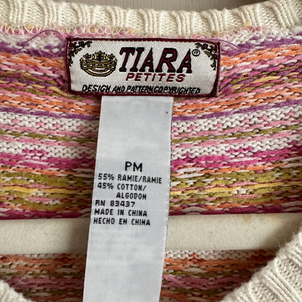 Fair Isle Pink Orange Button Front Cardigan Sweater