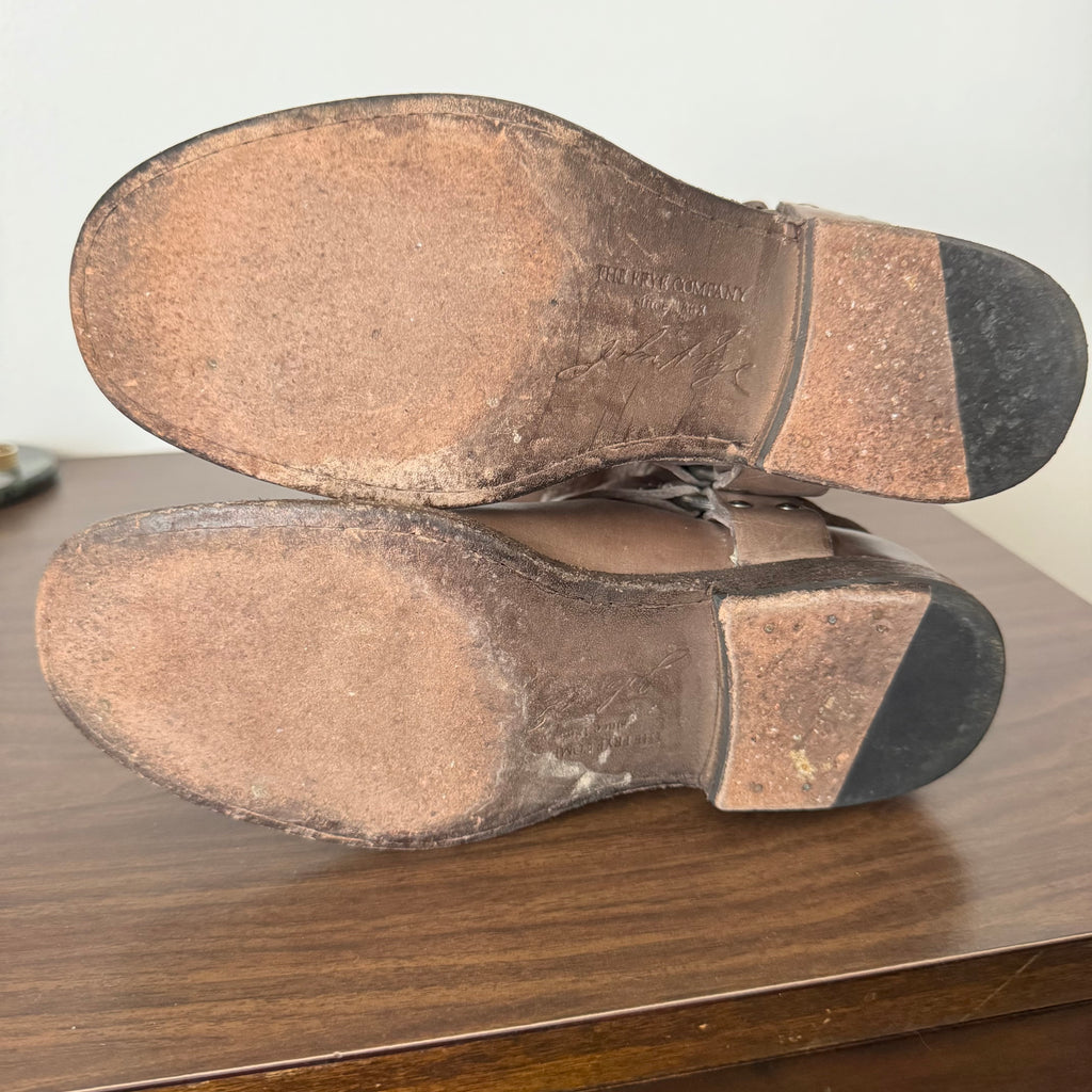 Frye Knee High Harness Taupe Leather Boots