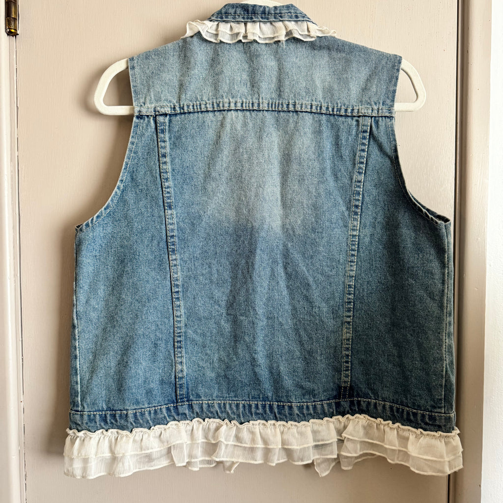 Denim Ruffle Trim Vest Jacket