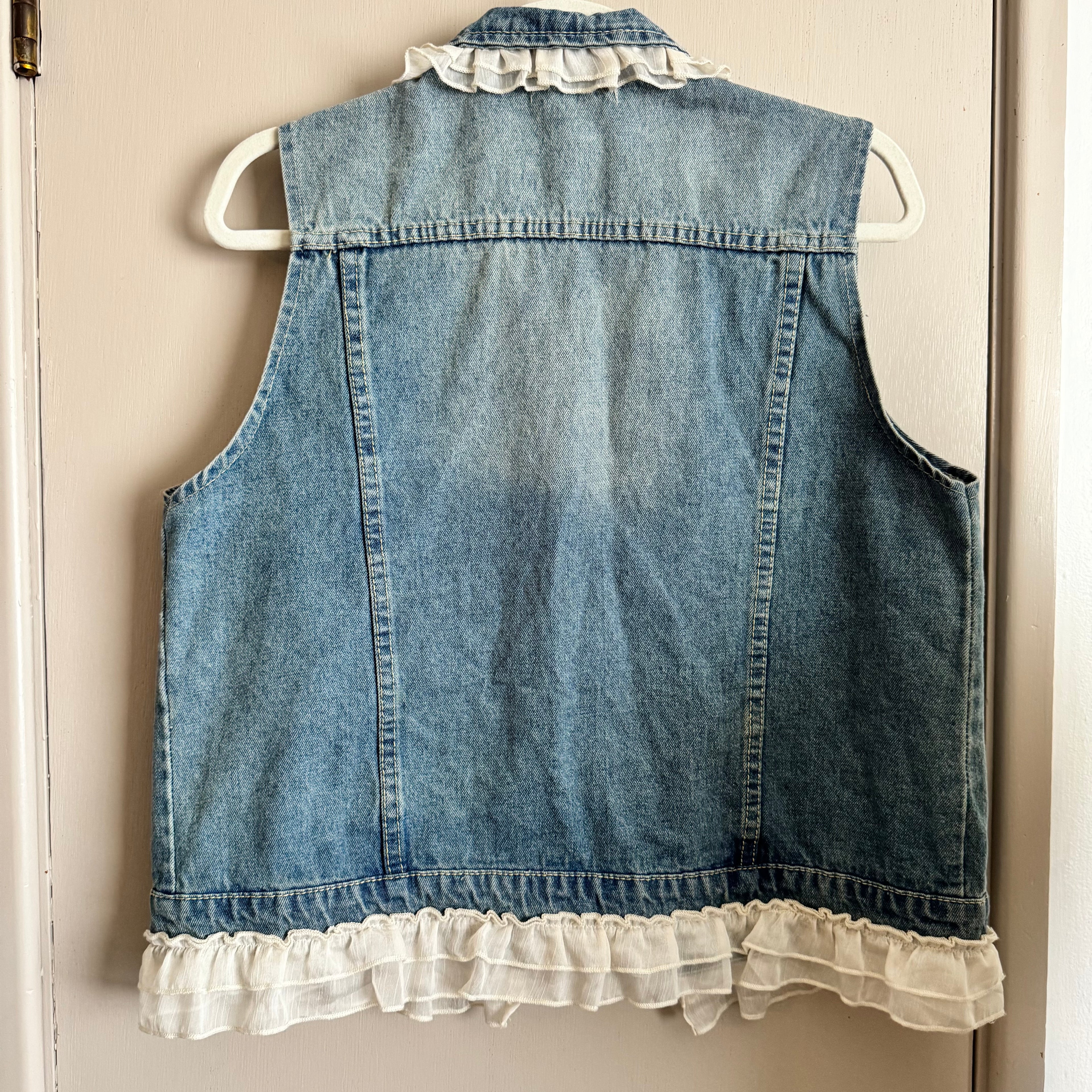 Denim Ruffle Trim Vest Jacket