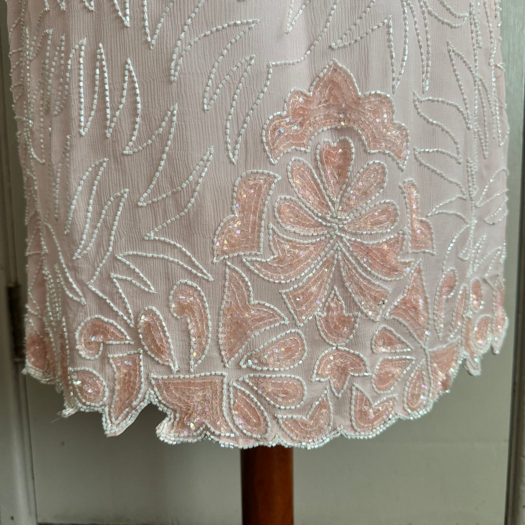 Baby Pink Beaded Midi Pencil Skirt