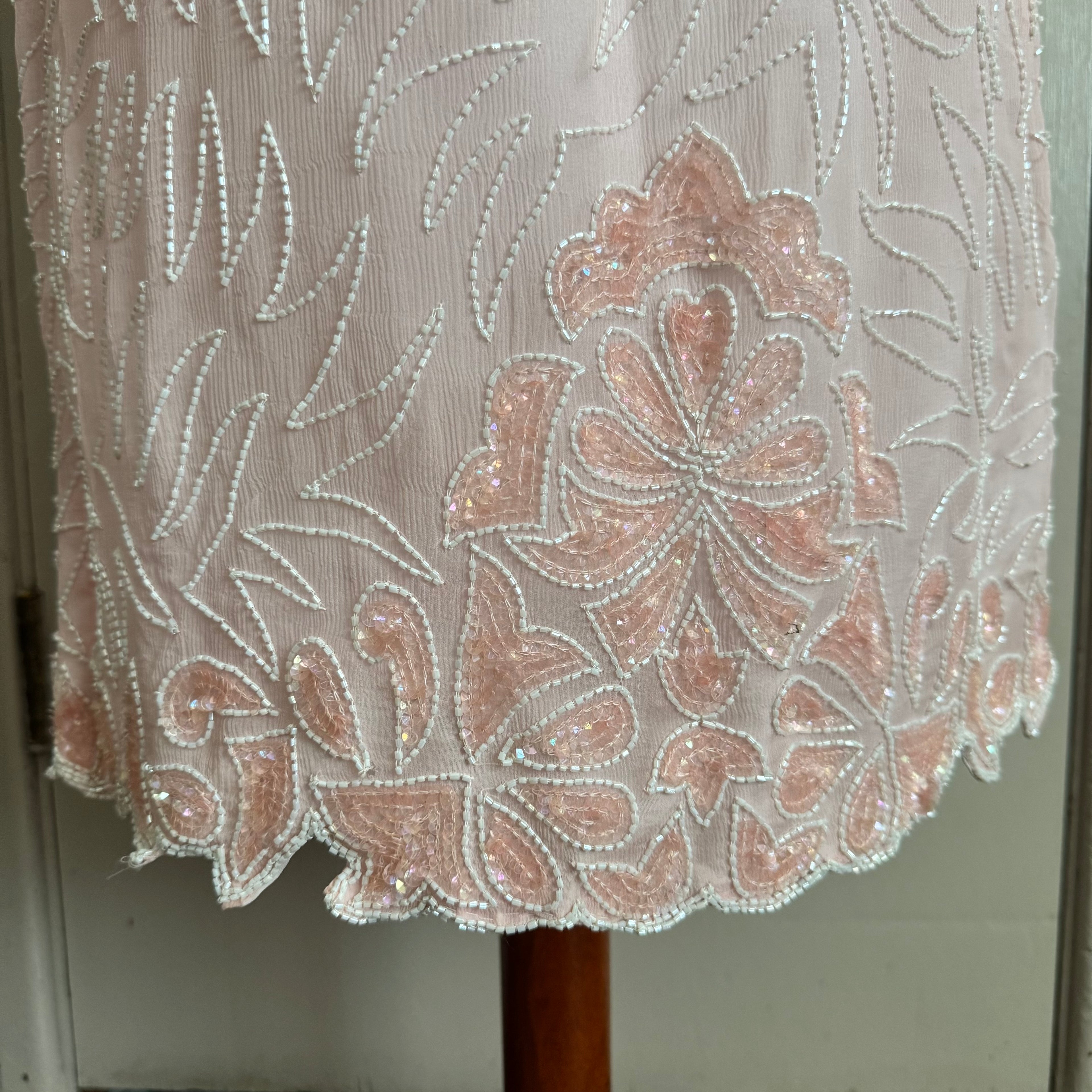 Baby Pink Beaded Midi Pencil Skirt