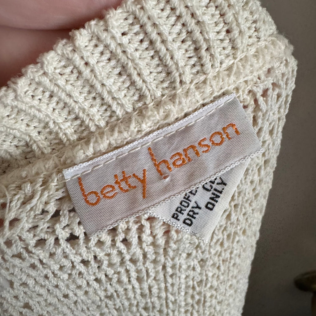 Crochet Knit Tie Waist Cream Slouchy Cardigan