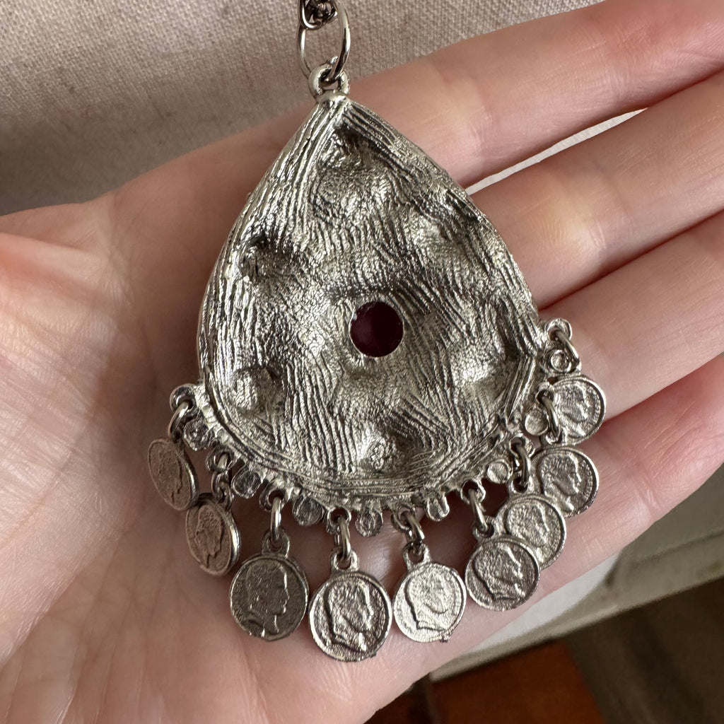 Silver Gemstone Long Pendant Necklace