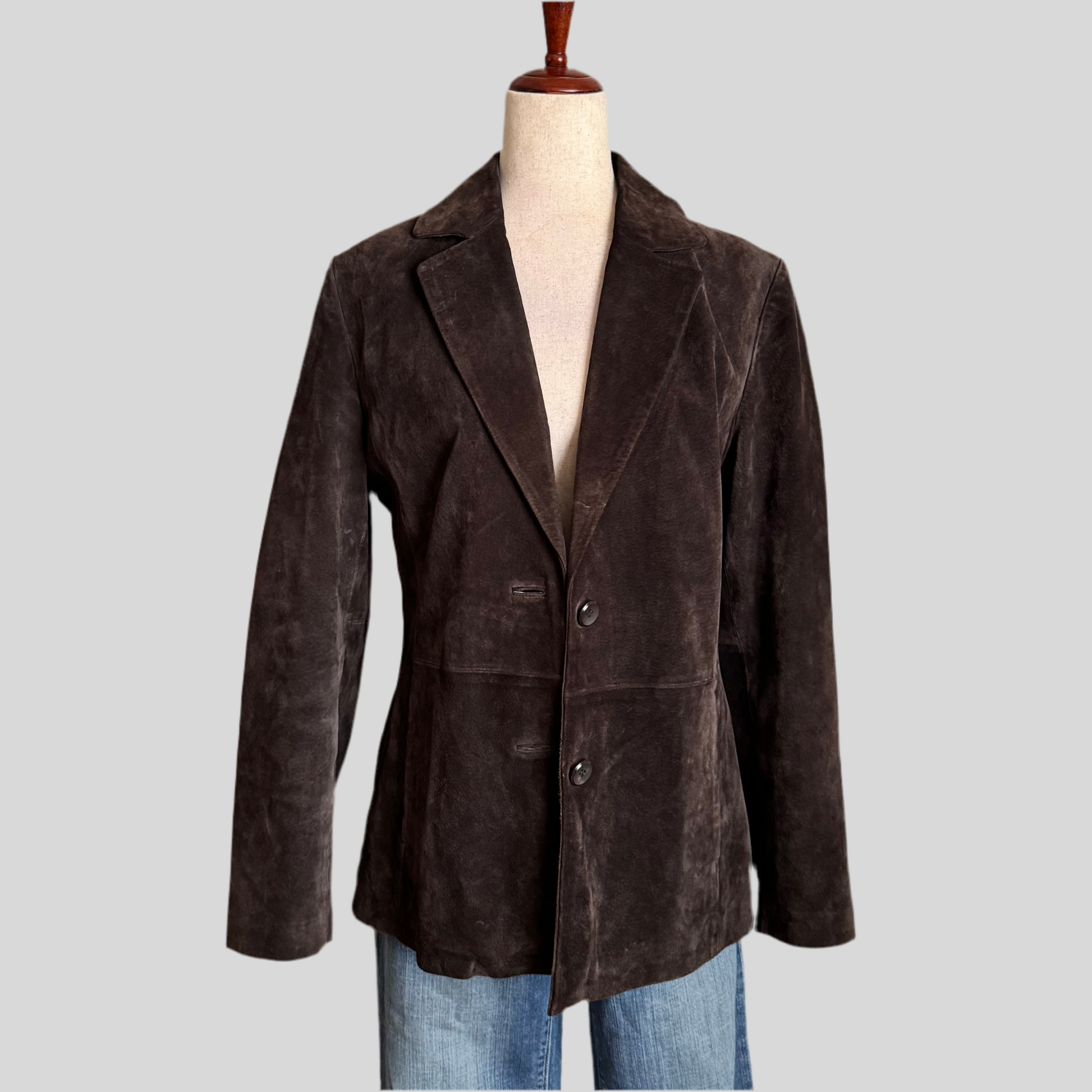 Vintage Chocolate Brown Suede Blazer Jacket