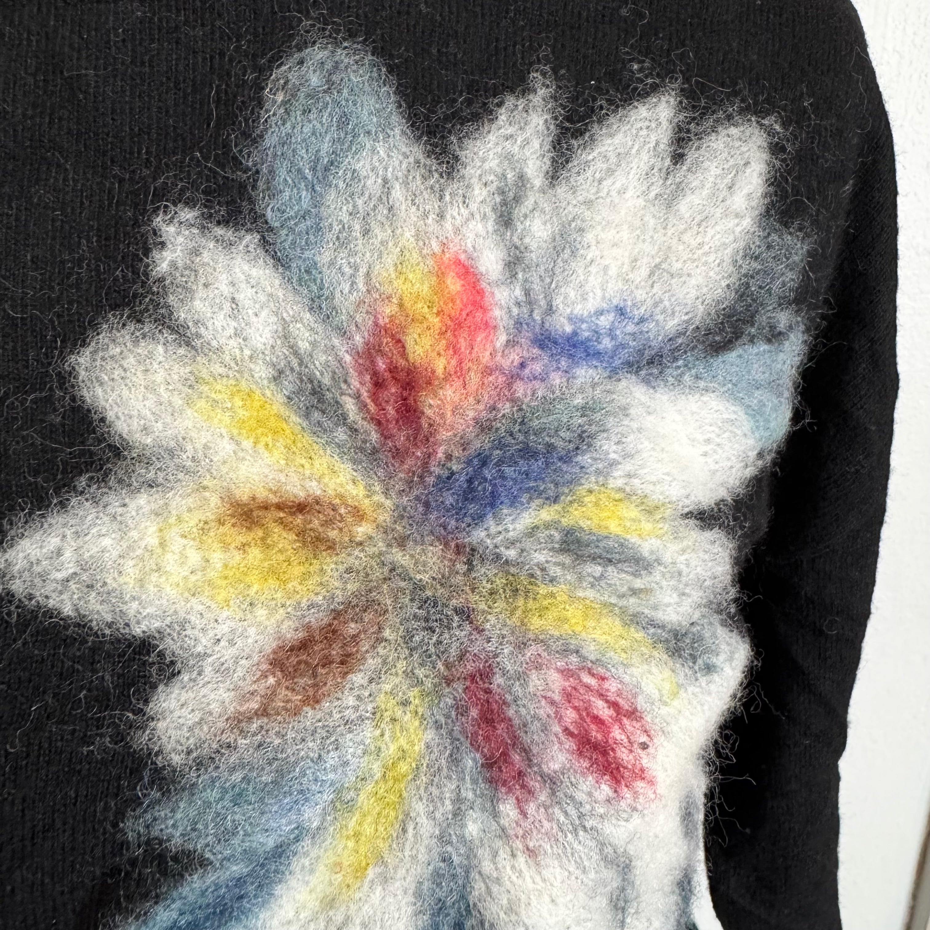 Black Wool Felt Flower Sweater