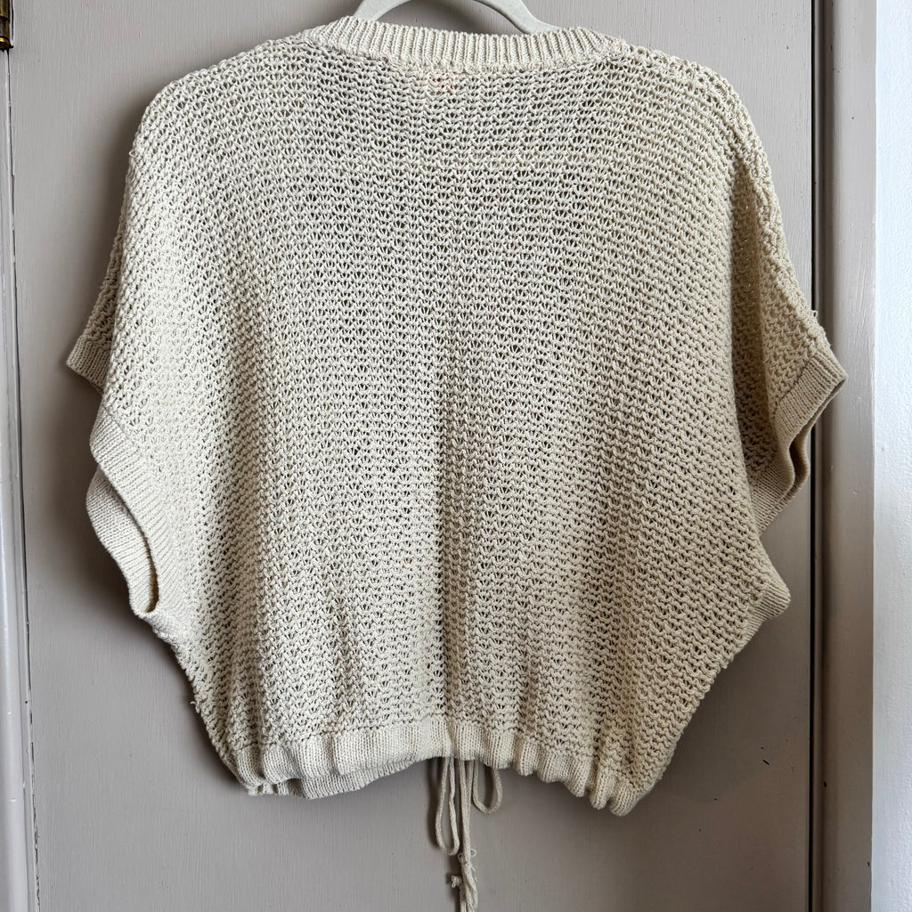 Crochet Knit Tie Waist Cream Slouchy Cardigan