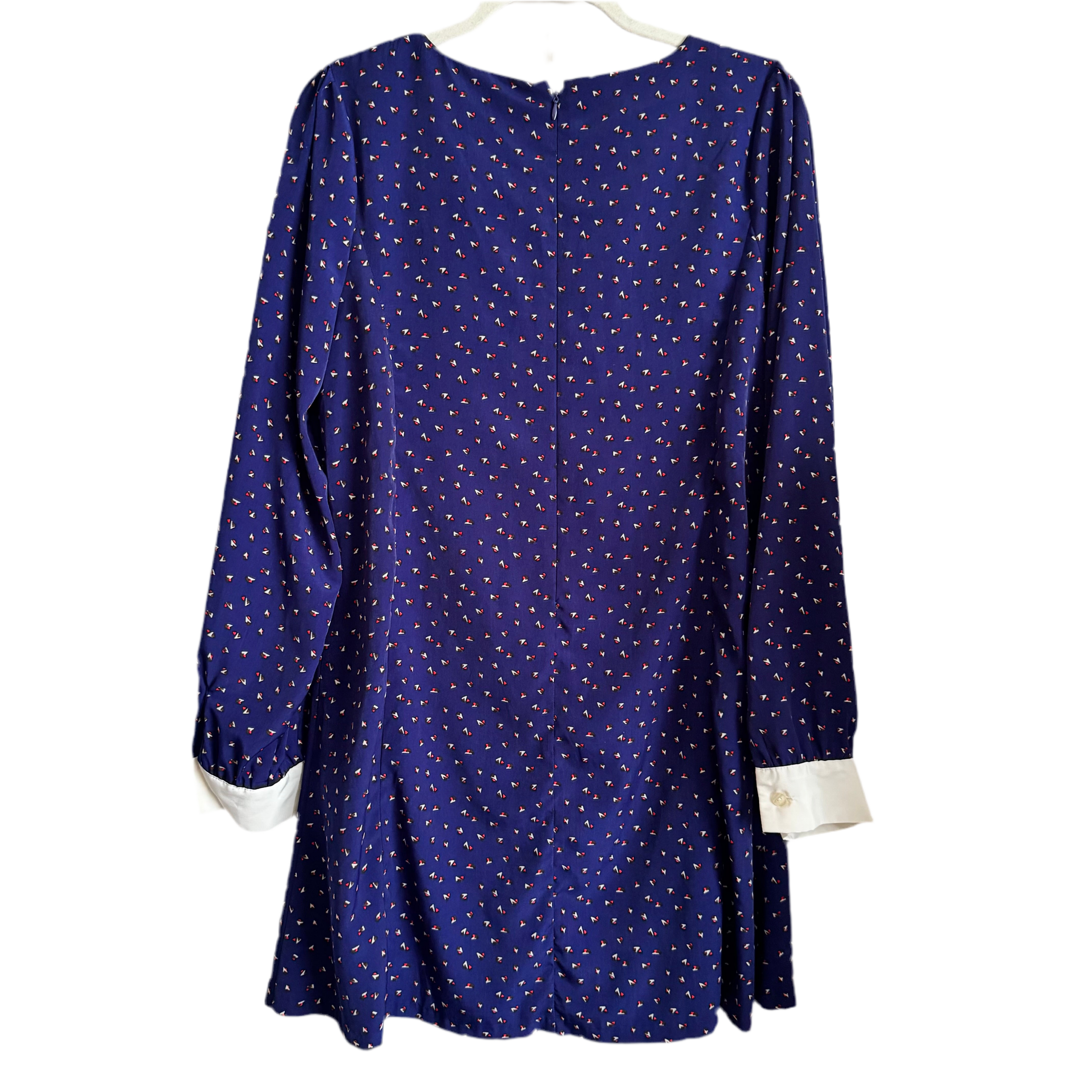 Retro Blue Printed Pointed Collar Dress