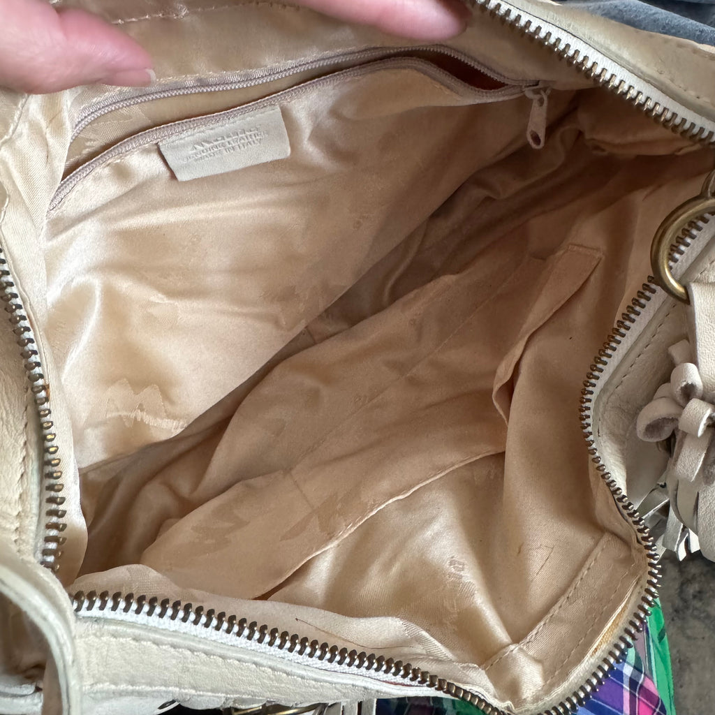 Mania Cream Studded Genuine Italian Leather Hobo Shoulder Bag