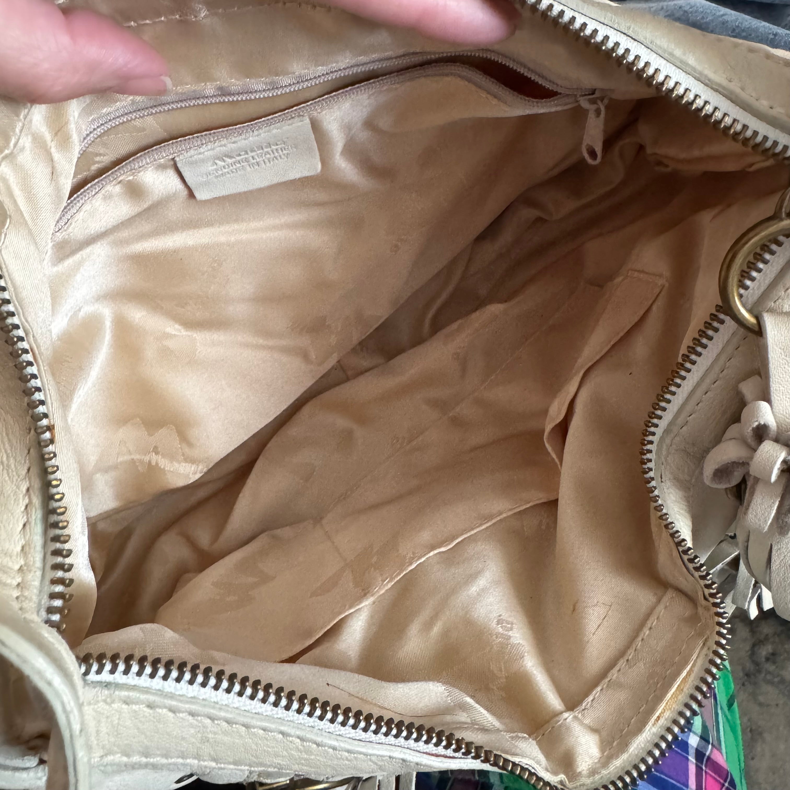 Mania Cream Studded Genuine Italian Leather Hobo Shoulder Bag