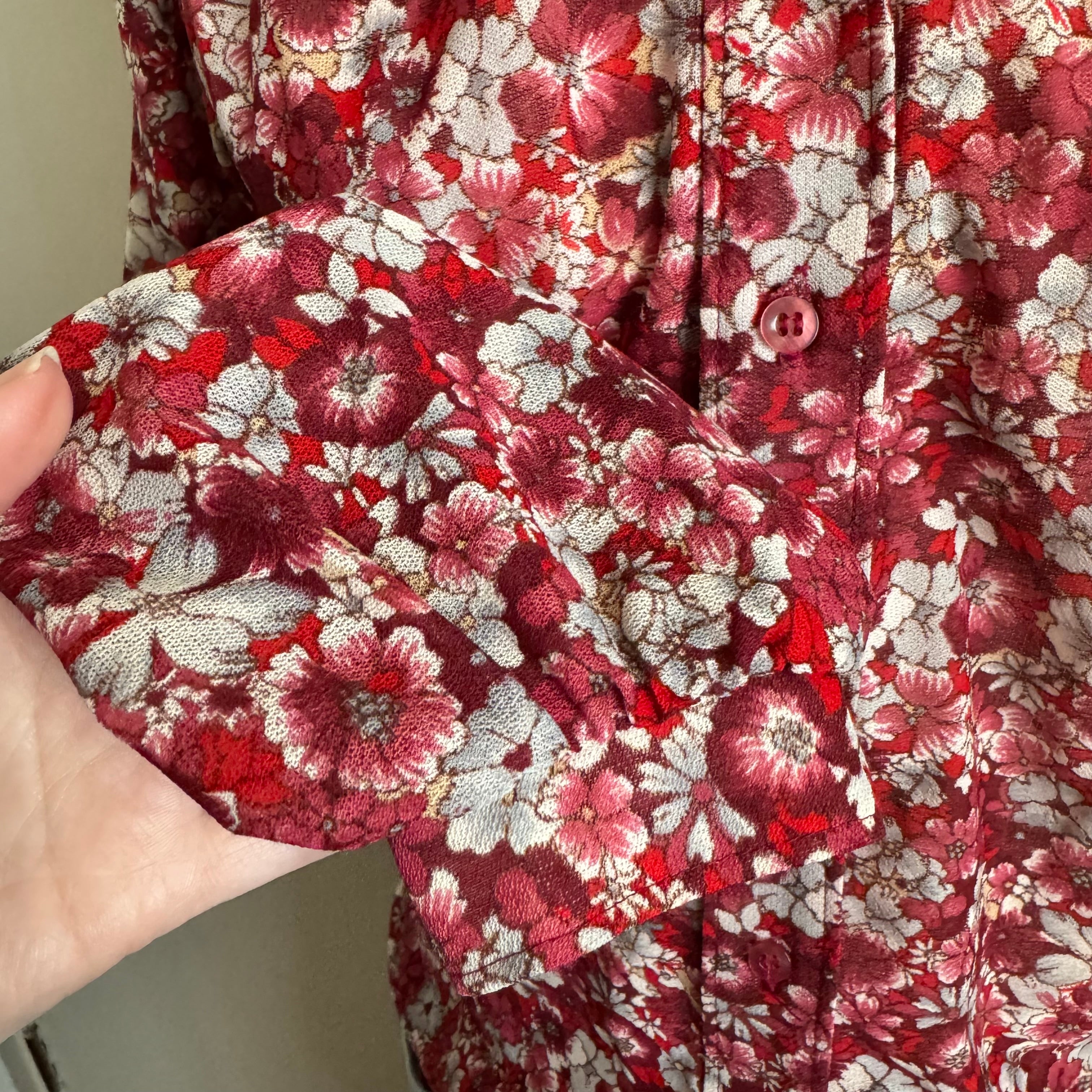 70’s Red Floral Button Up Shirt