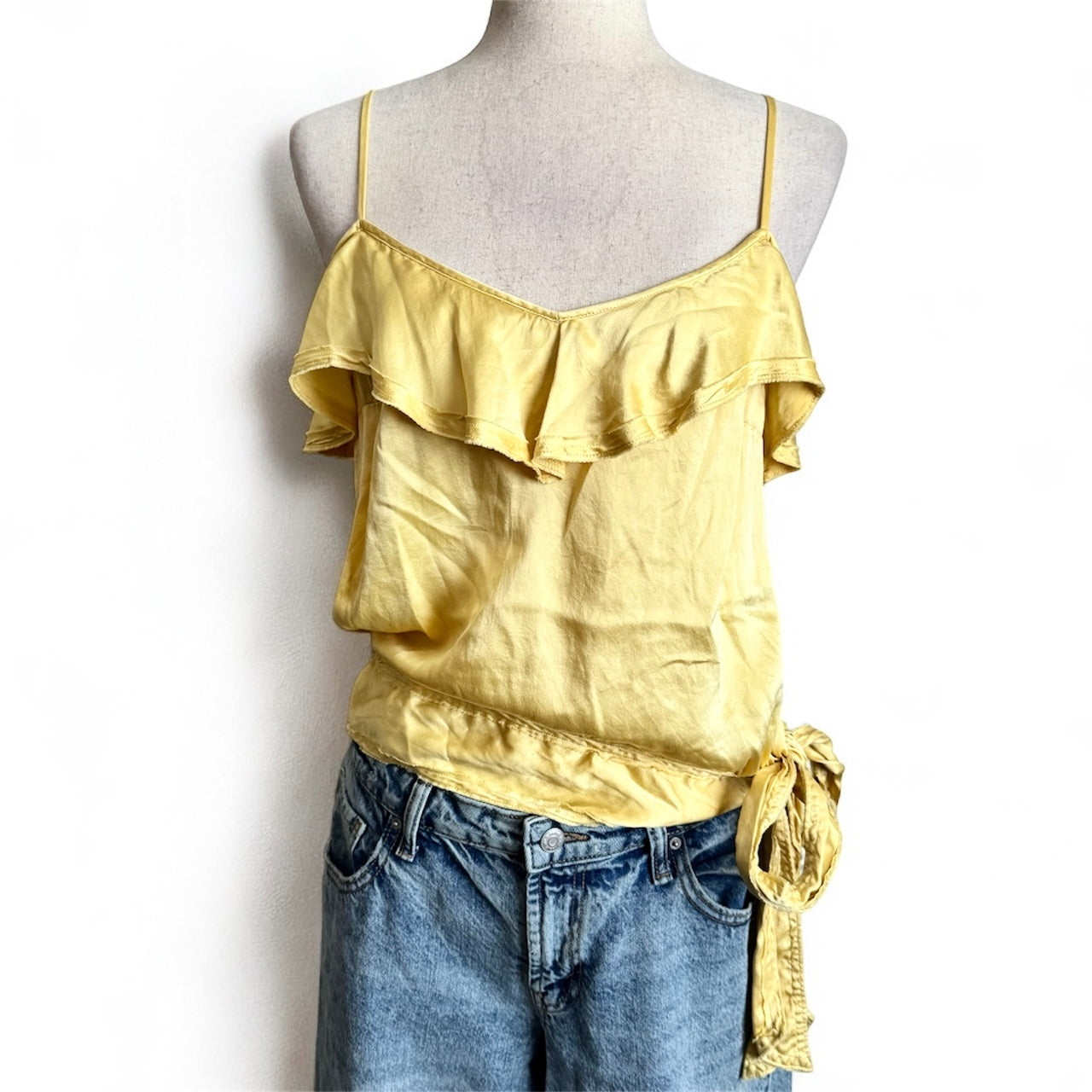 Silk Butter Yellow Ruffle Tank Top