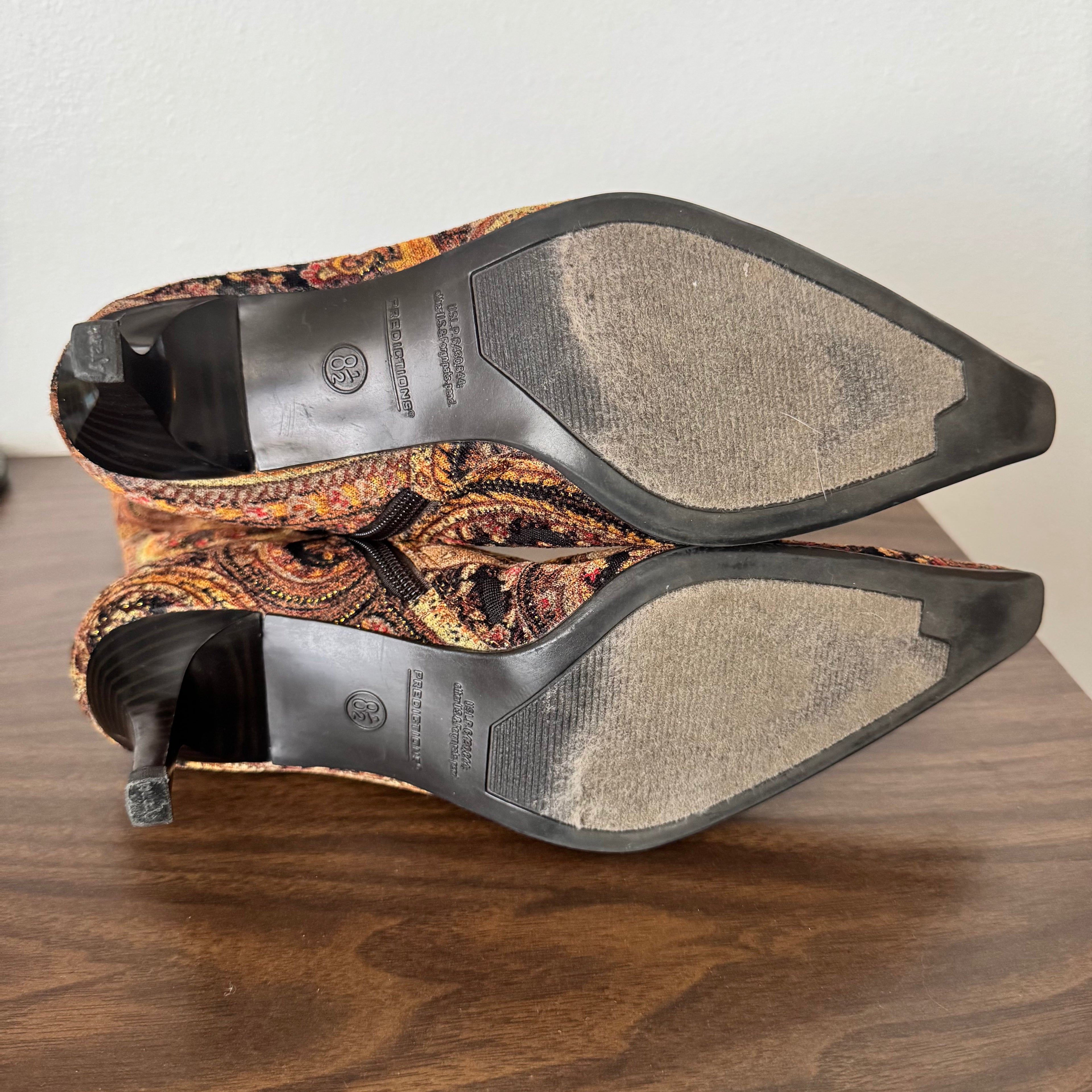 Predictions Brown Paisley Pointed Toe Mid Calf Boots