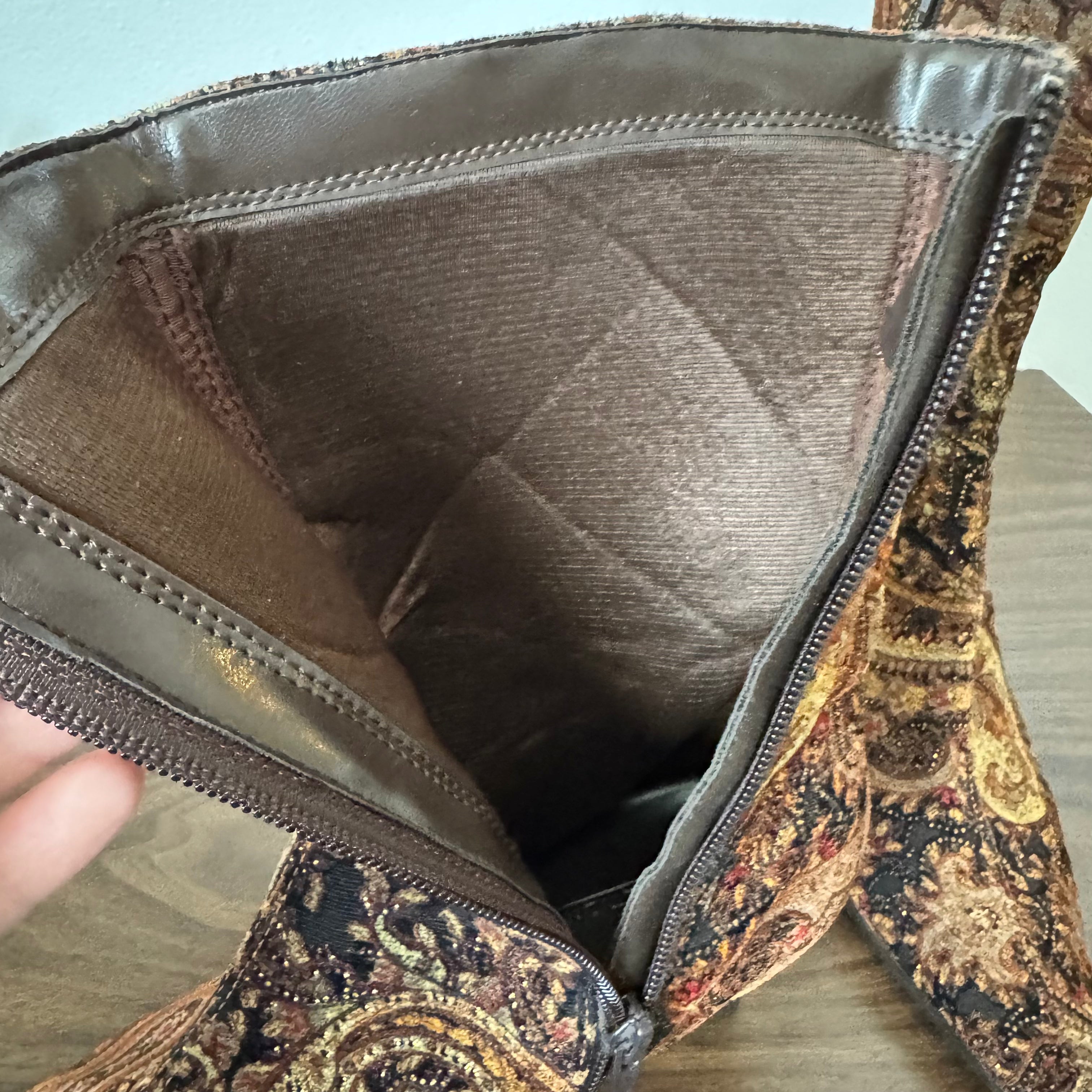 Predictions Brown Paisley Pointed Toe Mid Calf Boots