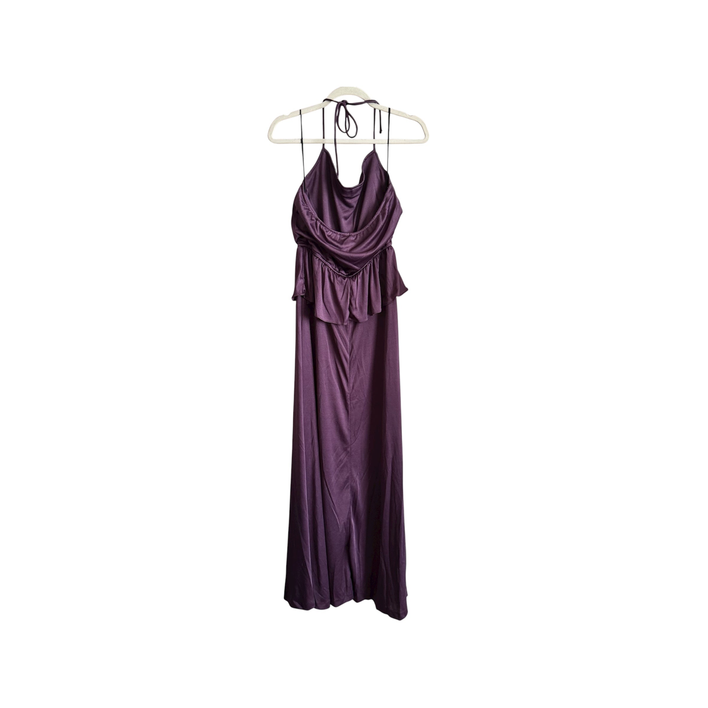 1970’s Plum Purple Peplum Waist Halter Maxi Dress
